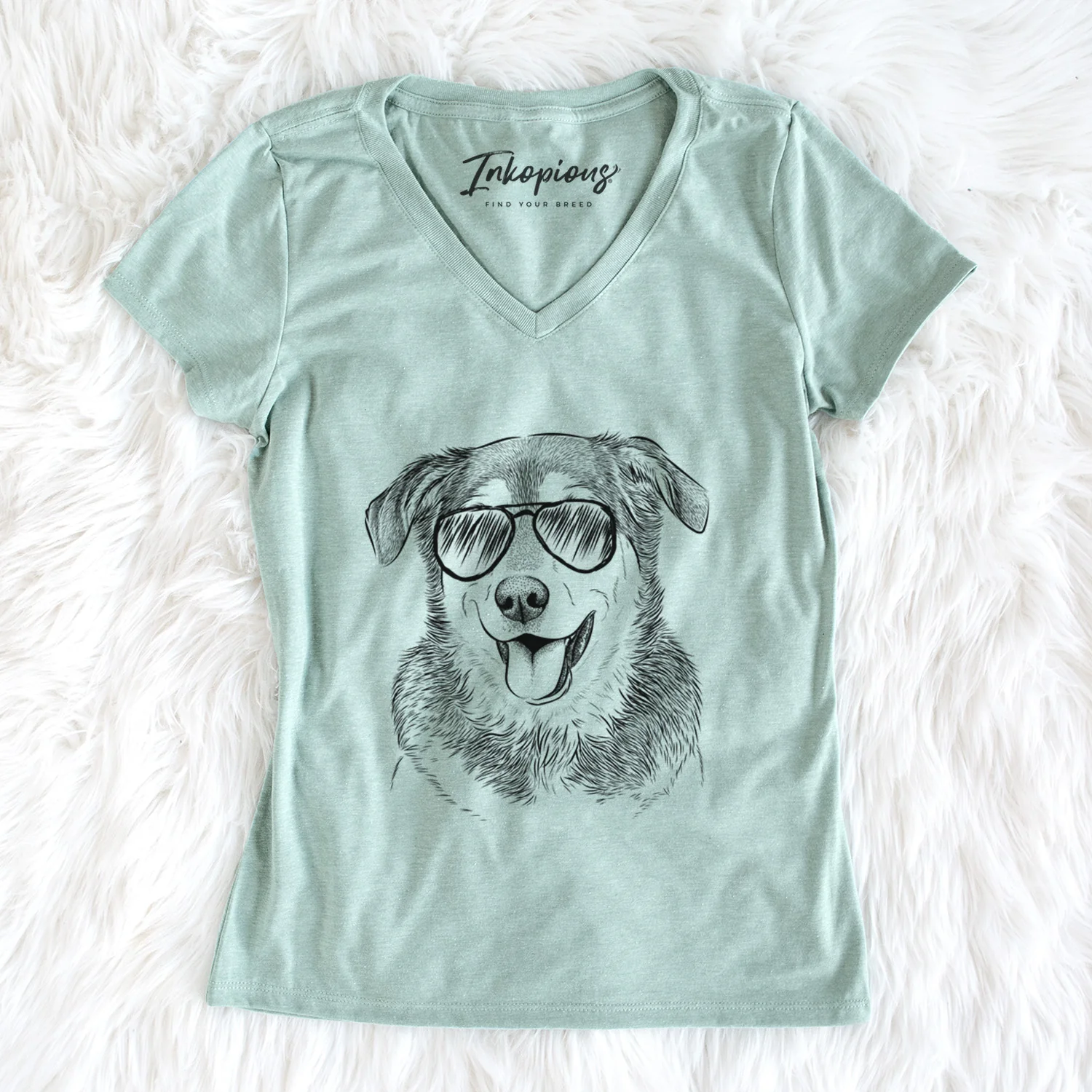 Aviator Lance the Lab/Shepherd Mix - Women's V-neck Shirt - Image 5