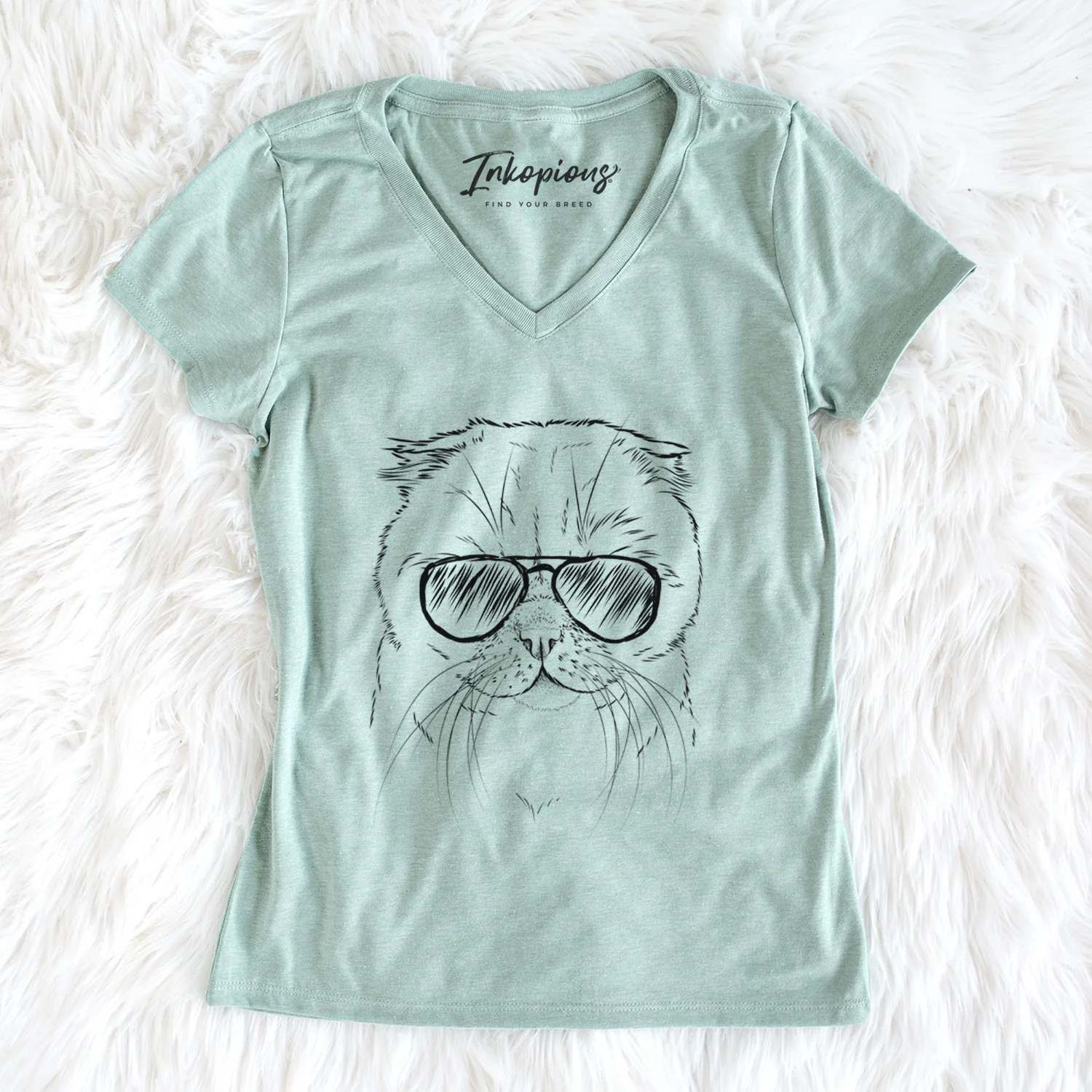 Aviator Lina the Exotic Fold Cat - Women's V-neck Shirt - Image 5