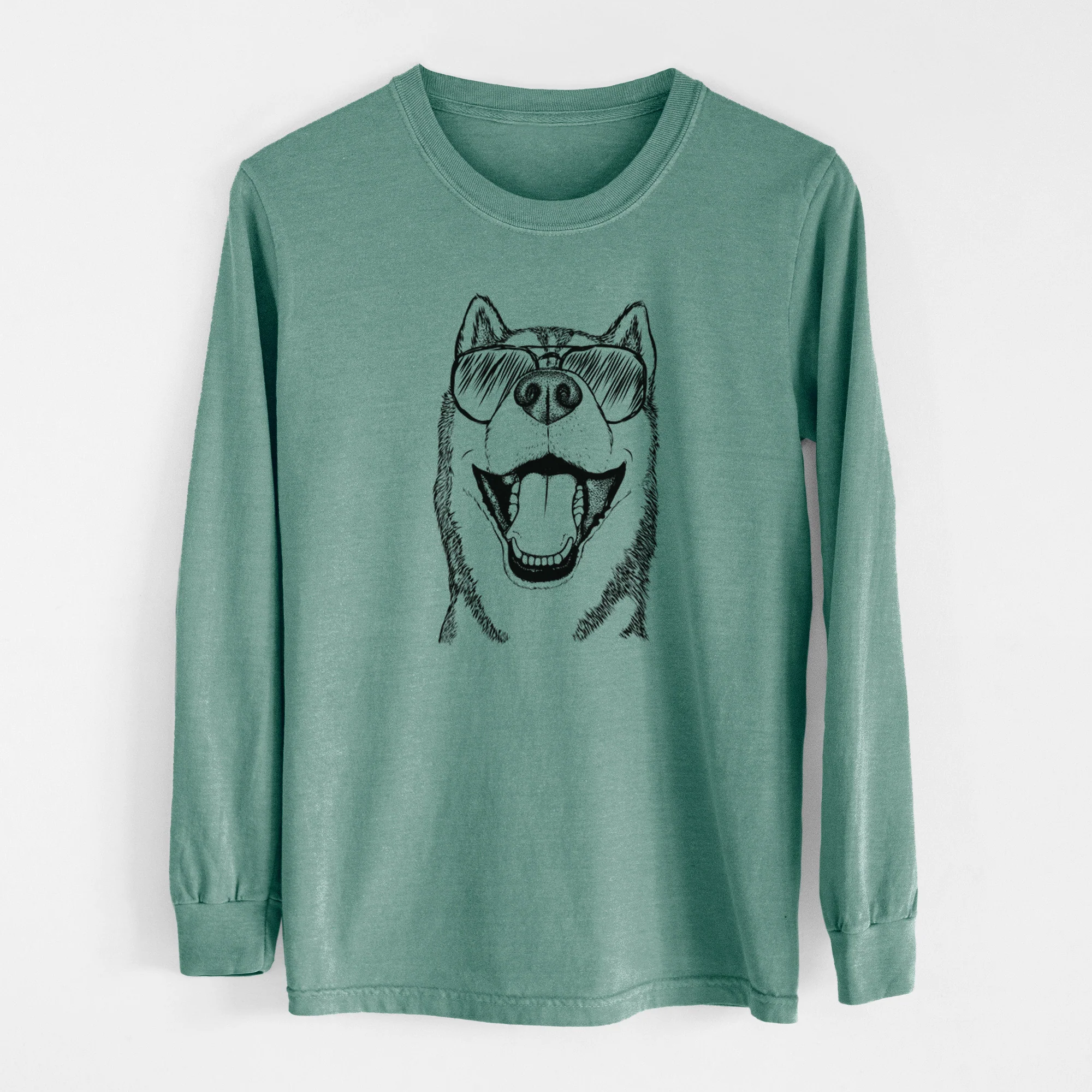 Aviator Little Country the Siberian Husky - Men's Heavyweight 100% Cotton Long Sleeve - Image 13