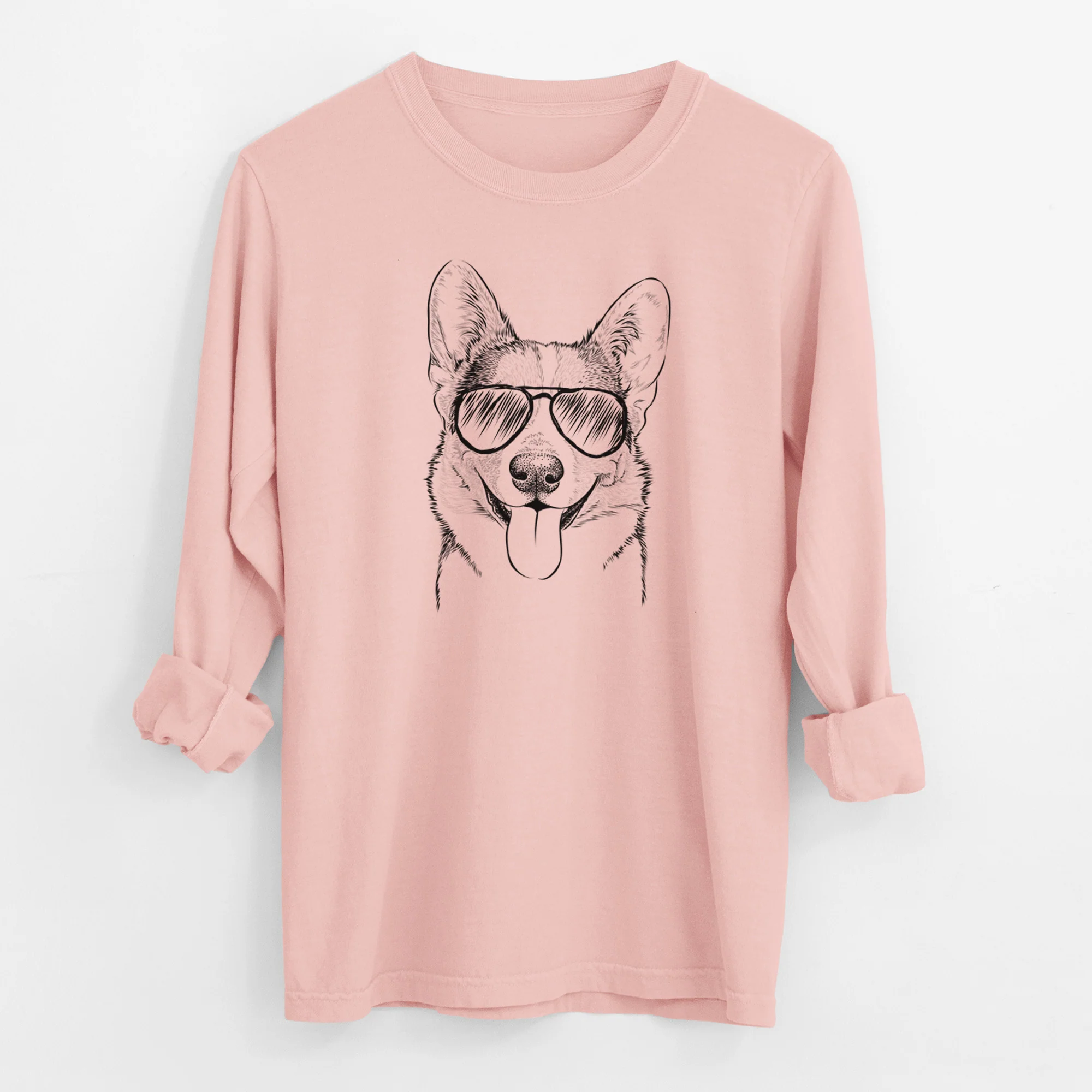 Aviator Loki the Corgi - Men's Heavyweight 100% Cotton Long Sleeve - Image 12