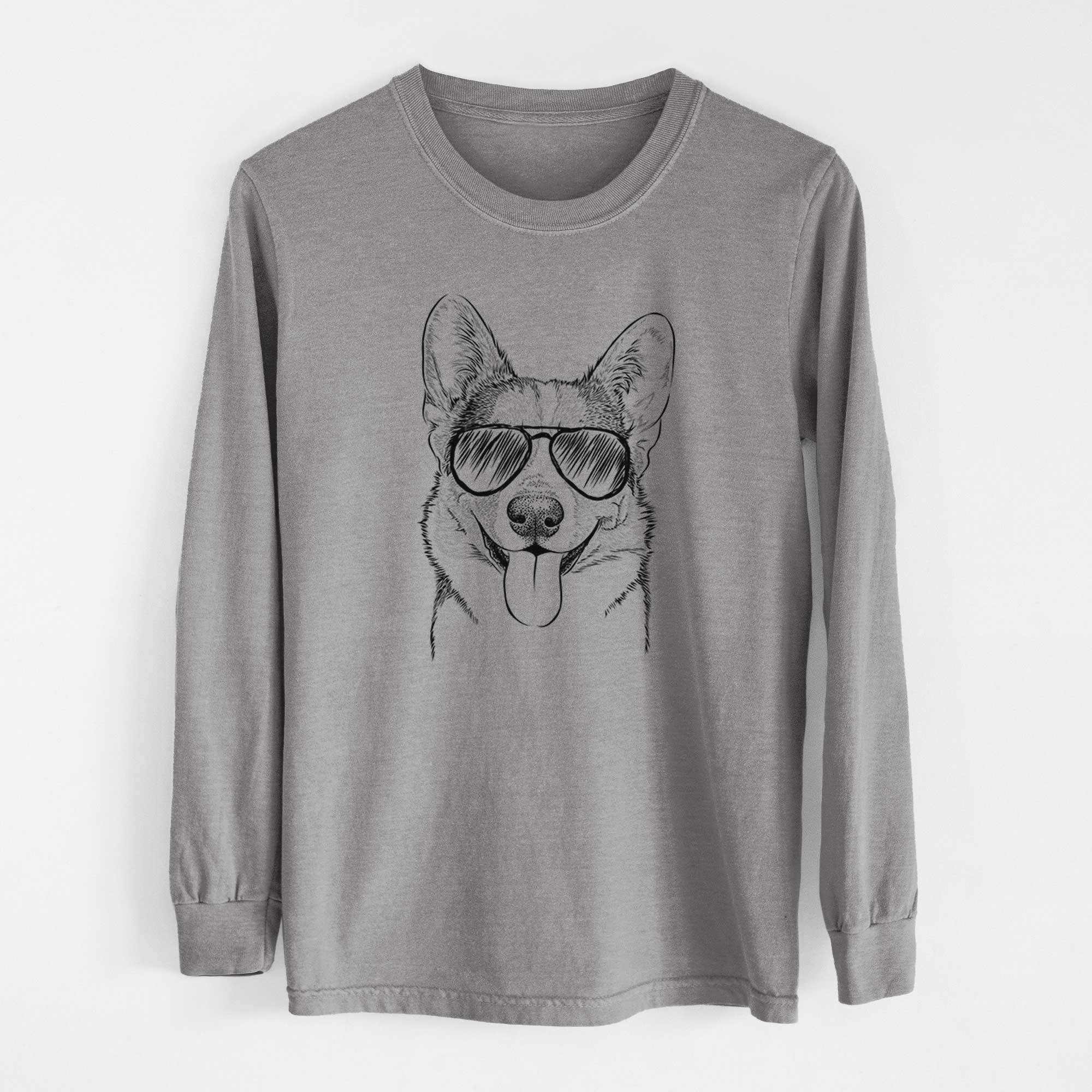 Aviator Loki the Corgi - Men's Heavyweight 100% Cotton Long Sleeve - Image 7