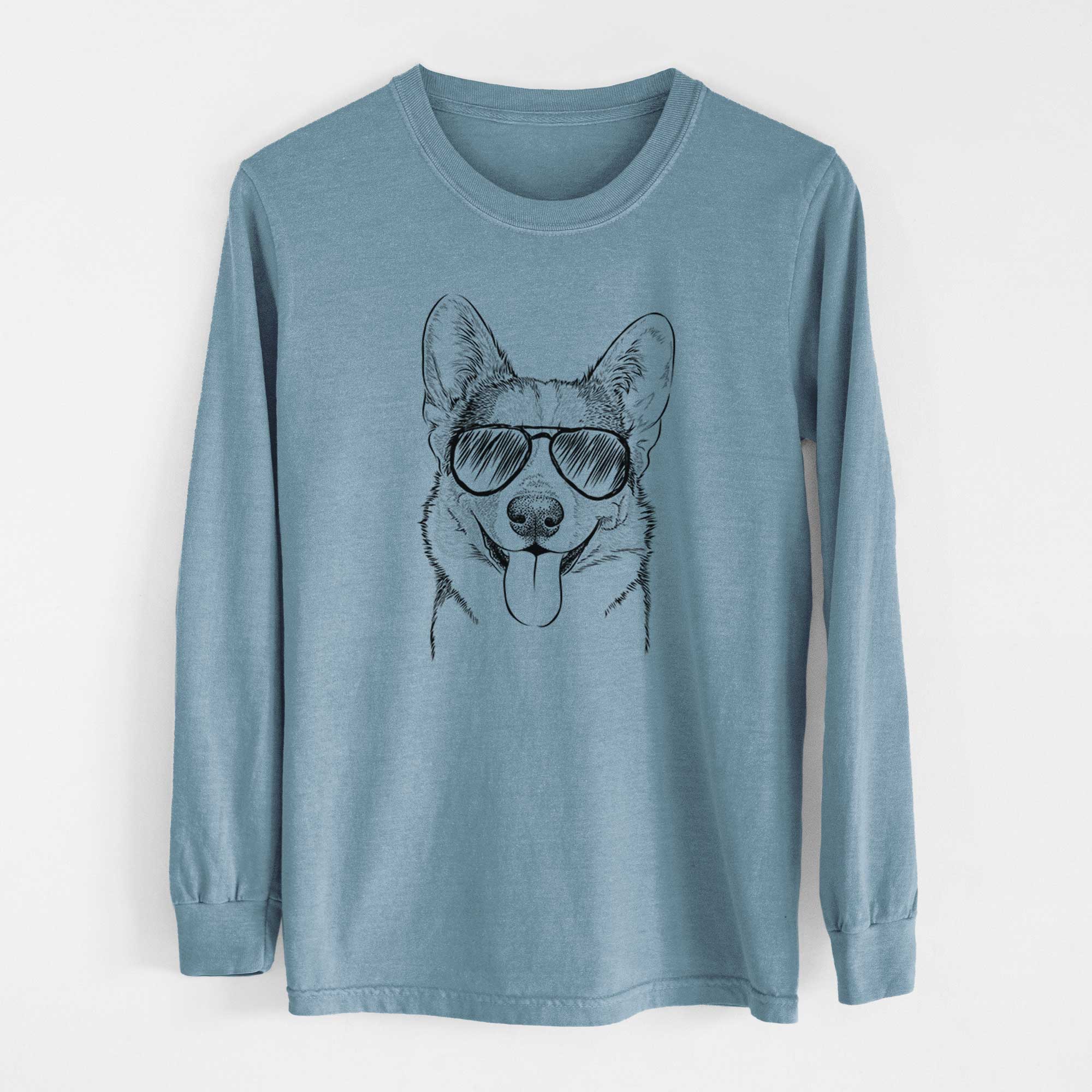 Aviator Loki the Corgi - Men's Heavyweight 100% Cotton Long Sleeve - Image 8