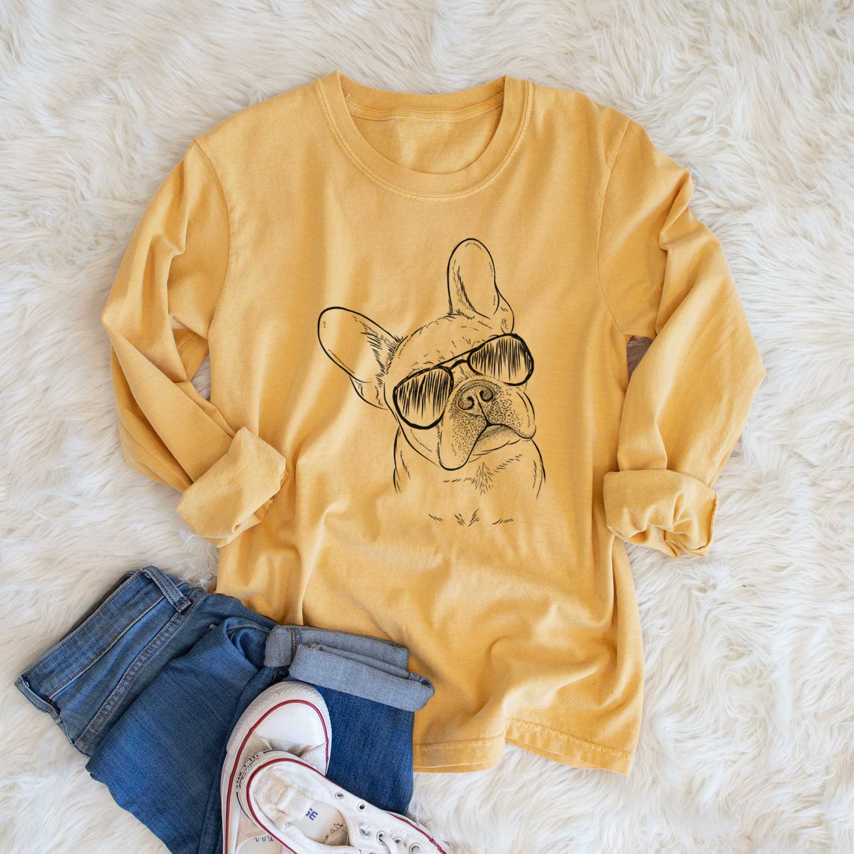 Aviator Loki the French Bulldog - Men's Heavyweight 100% Cotton Long Sleeve - Image 6