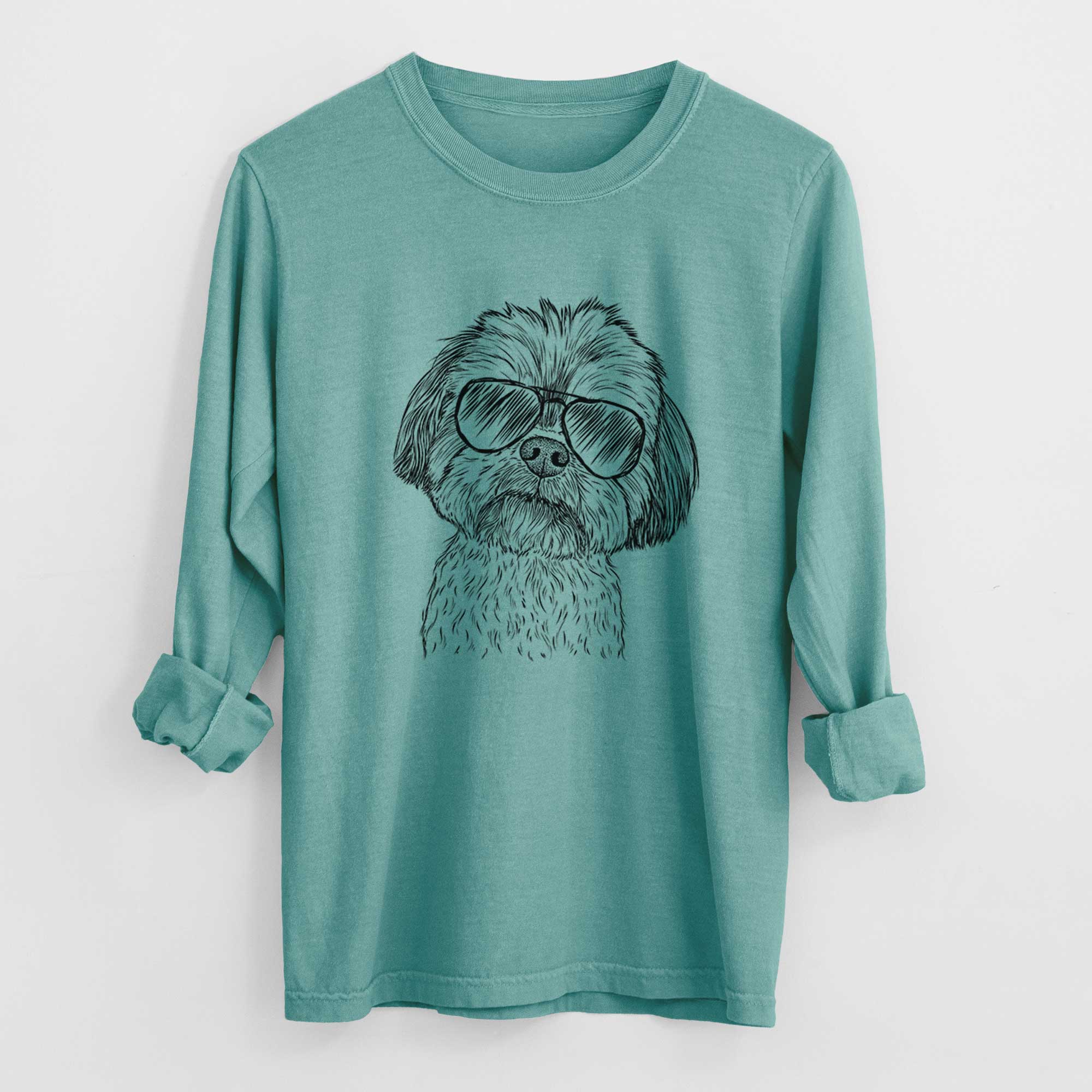 Aviator Lucy the Shorkie - Men's Heavyweight 100% Cotton Long Sleeve - Image 9