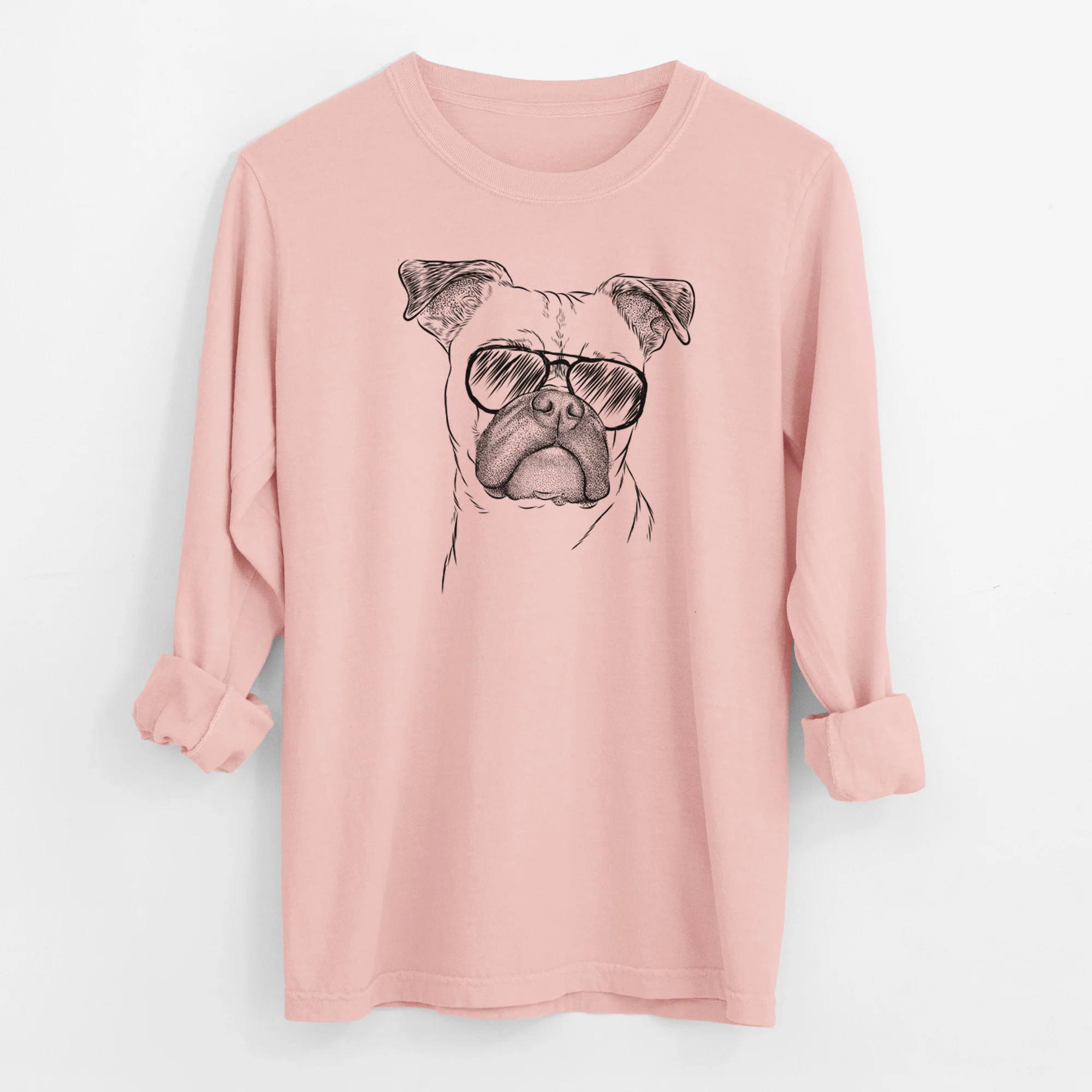 Aviator Mack the Bugg (Boston Terrier/Pug) - Men's Heavyweight 100% Cotton Long Sleeve - Image 12