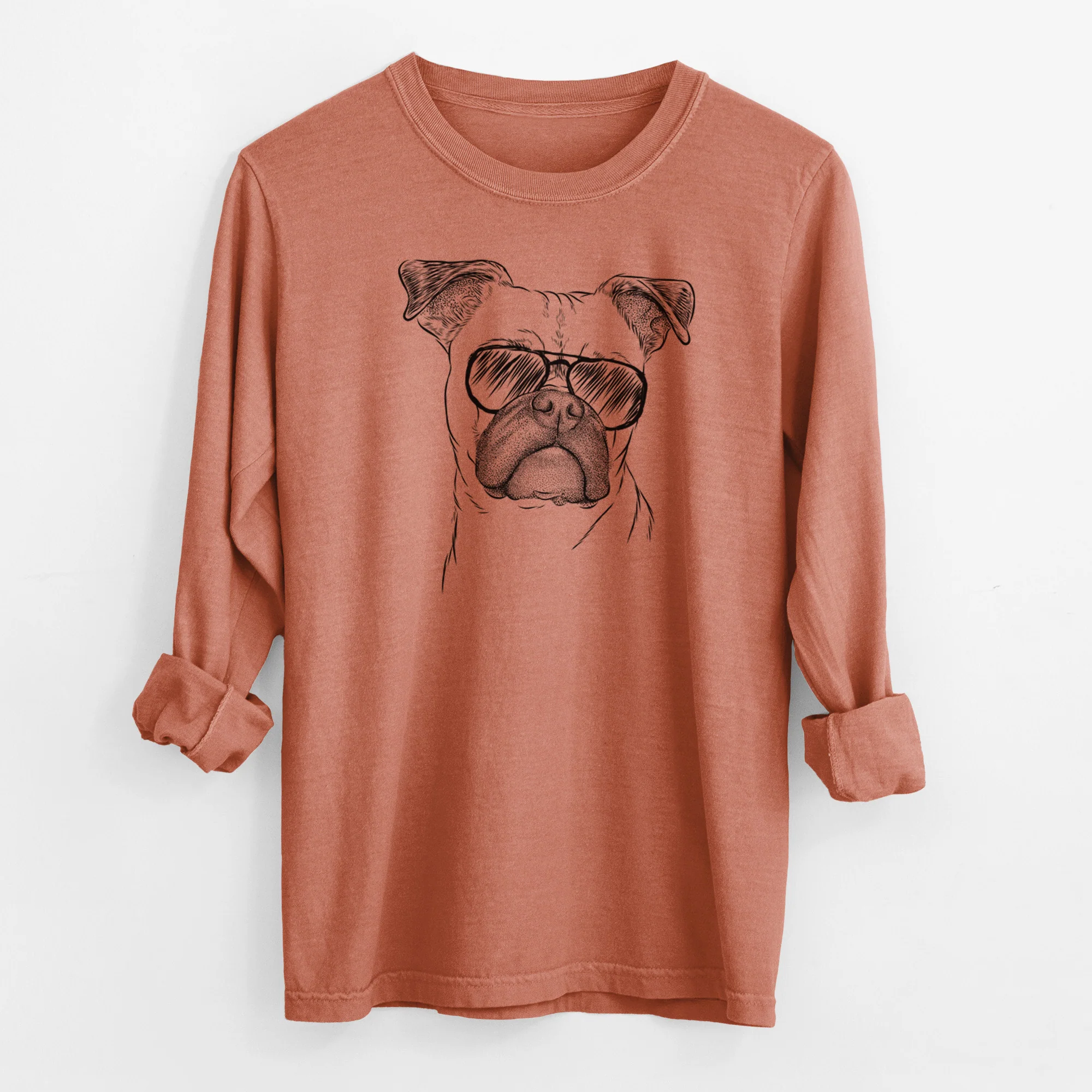 Aviator Mack the Bugg (Boston Terrier/Pug) - Men's Heavyweight 100% Cotton Long Sleeve - Image 14