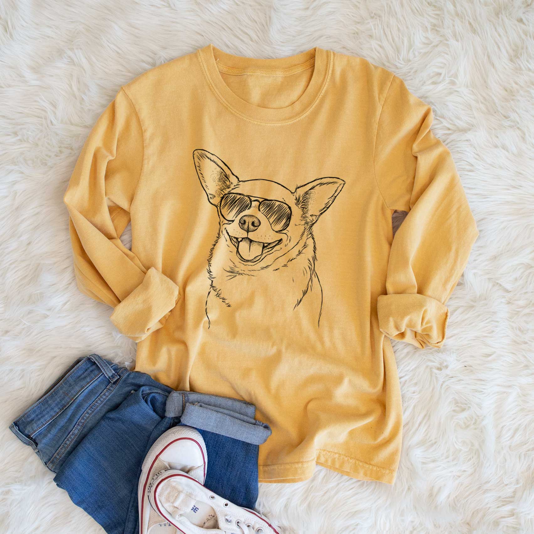 Aviator Maddison Pearl the Chihuahua - Men's Heavyweight 100% Cotton Long Sleeve - Image 6