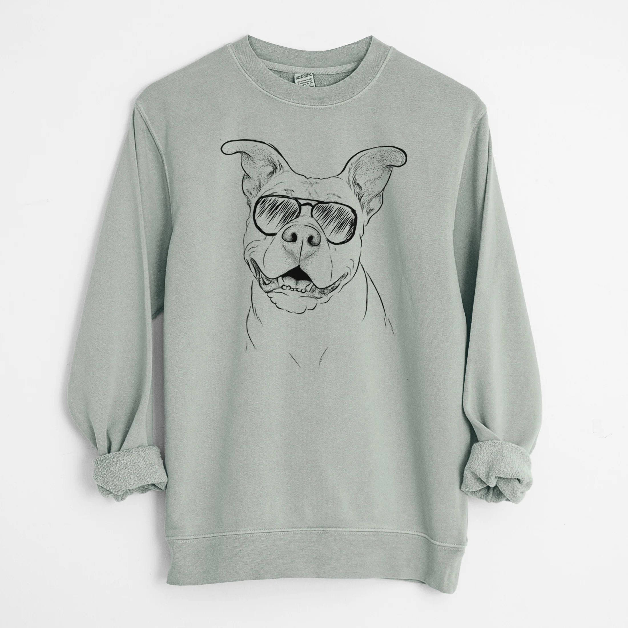 Aviator Malibu the Staffordshire Terrier/Pitbull Mix - Unisex Pigment Dyed Crew Sweatshirt - Image 7