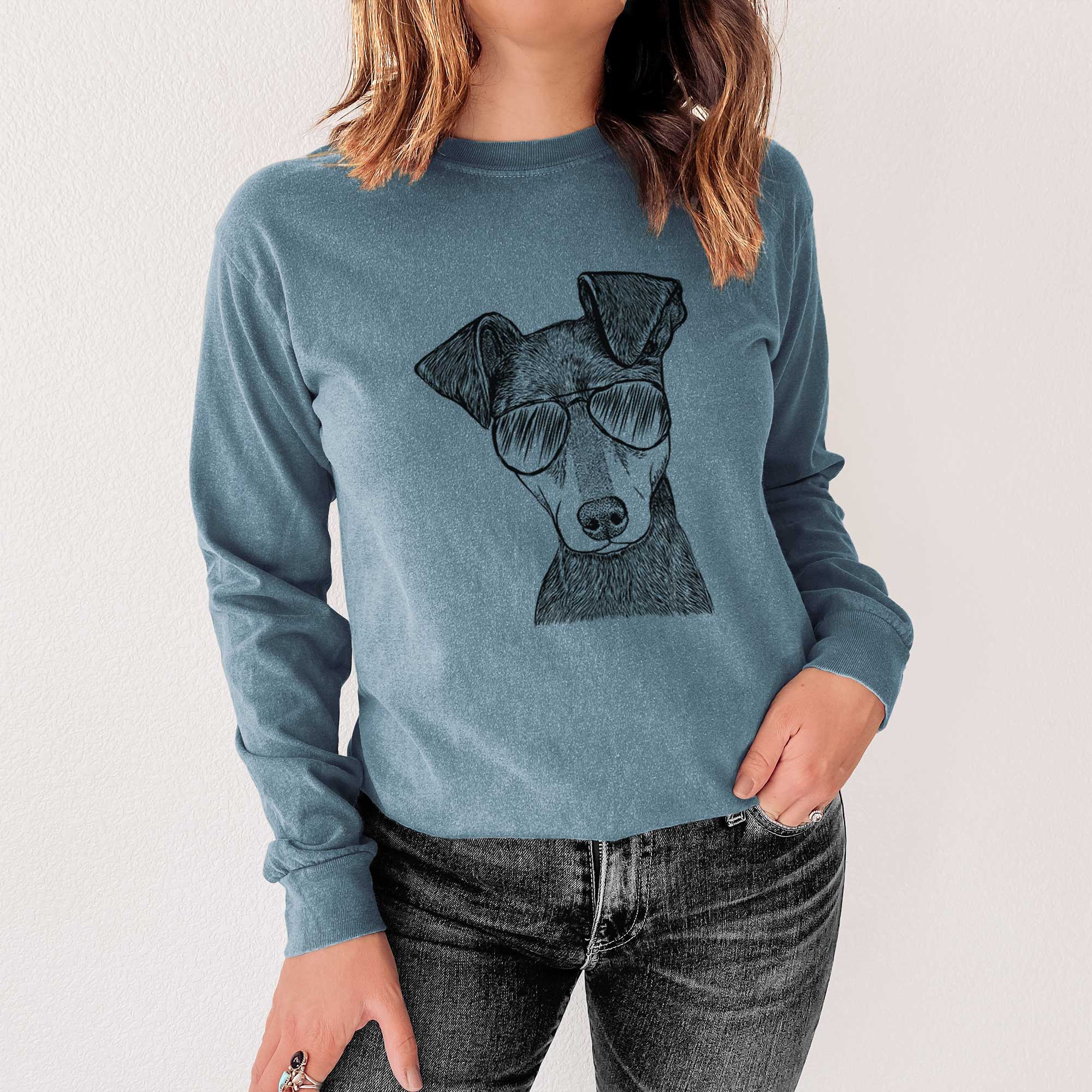 Aviator Manny the Manchester Terrier - Men's Heavyweight 100% Cotton Long Sleeve - Image 4