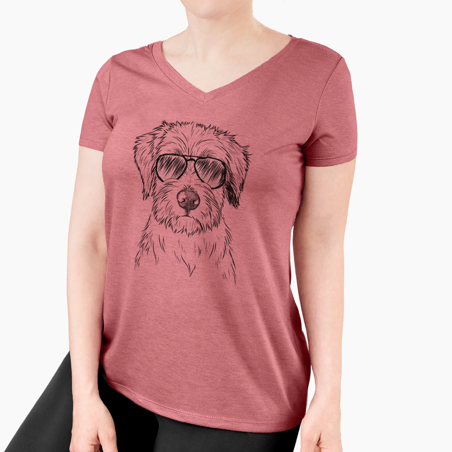 Aviator Marek the Bernedoodle - Women's V-neck Shirt - Image 7