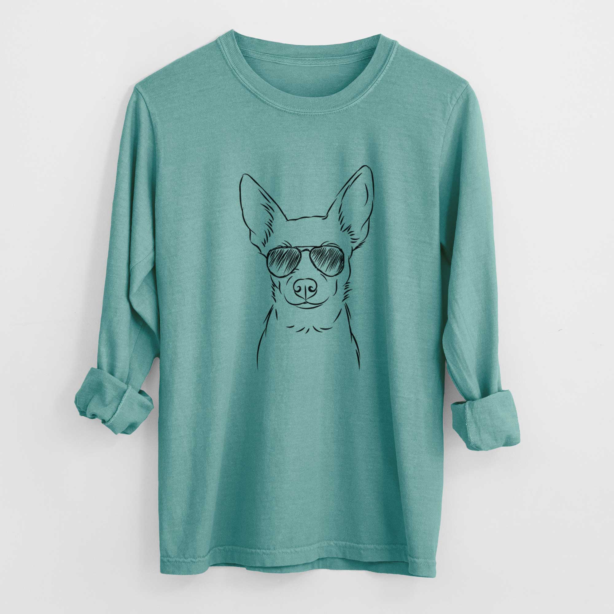 Aviator Martini the Chihuahua - Men's Heavyweight 100% Cotton Long Sleeve - Image 9