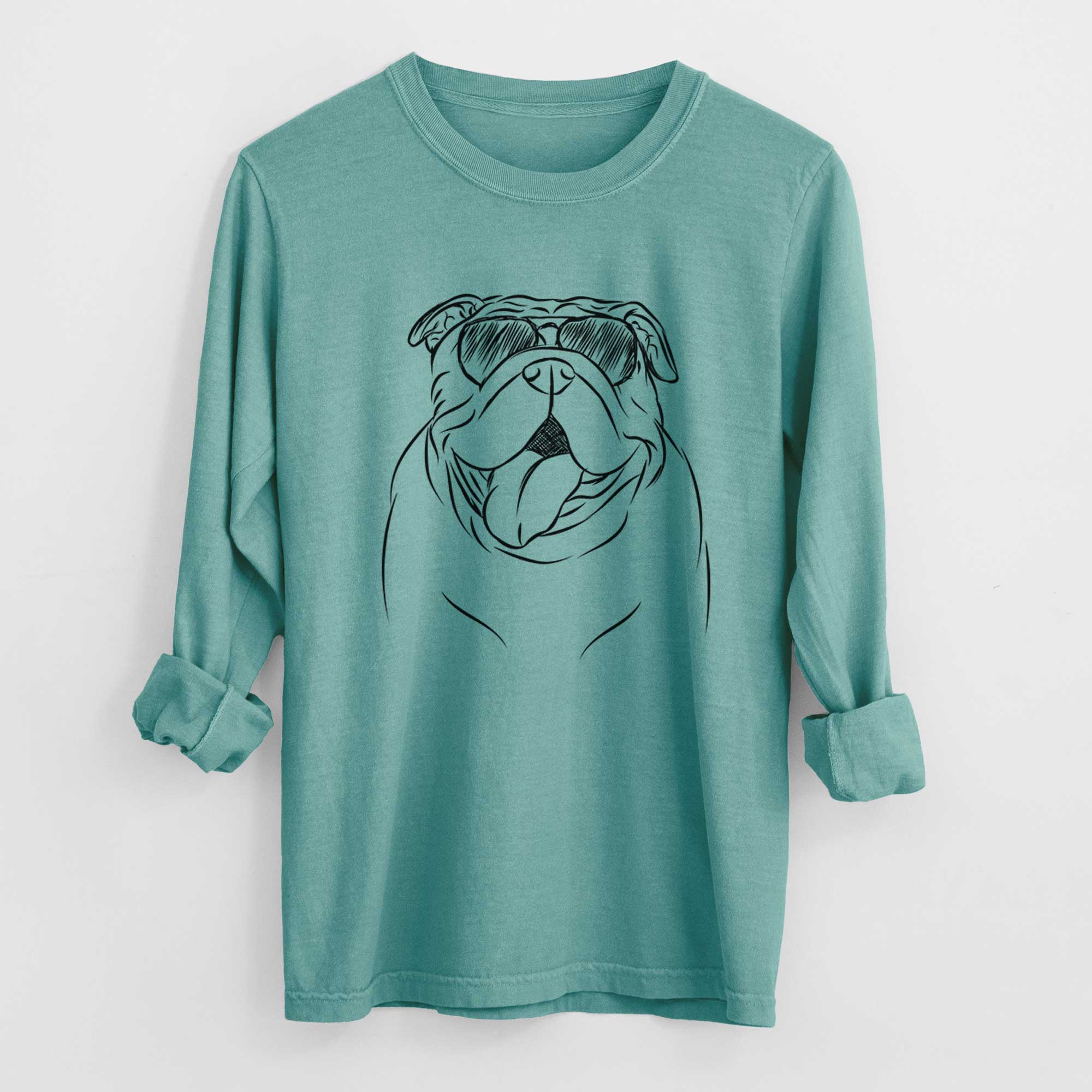 Aviator Missy Moo the English Bulldog - Men's Heavyweight 100% Cotton Long Sleeve - Image 9