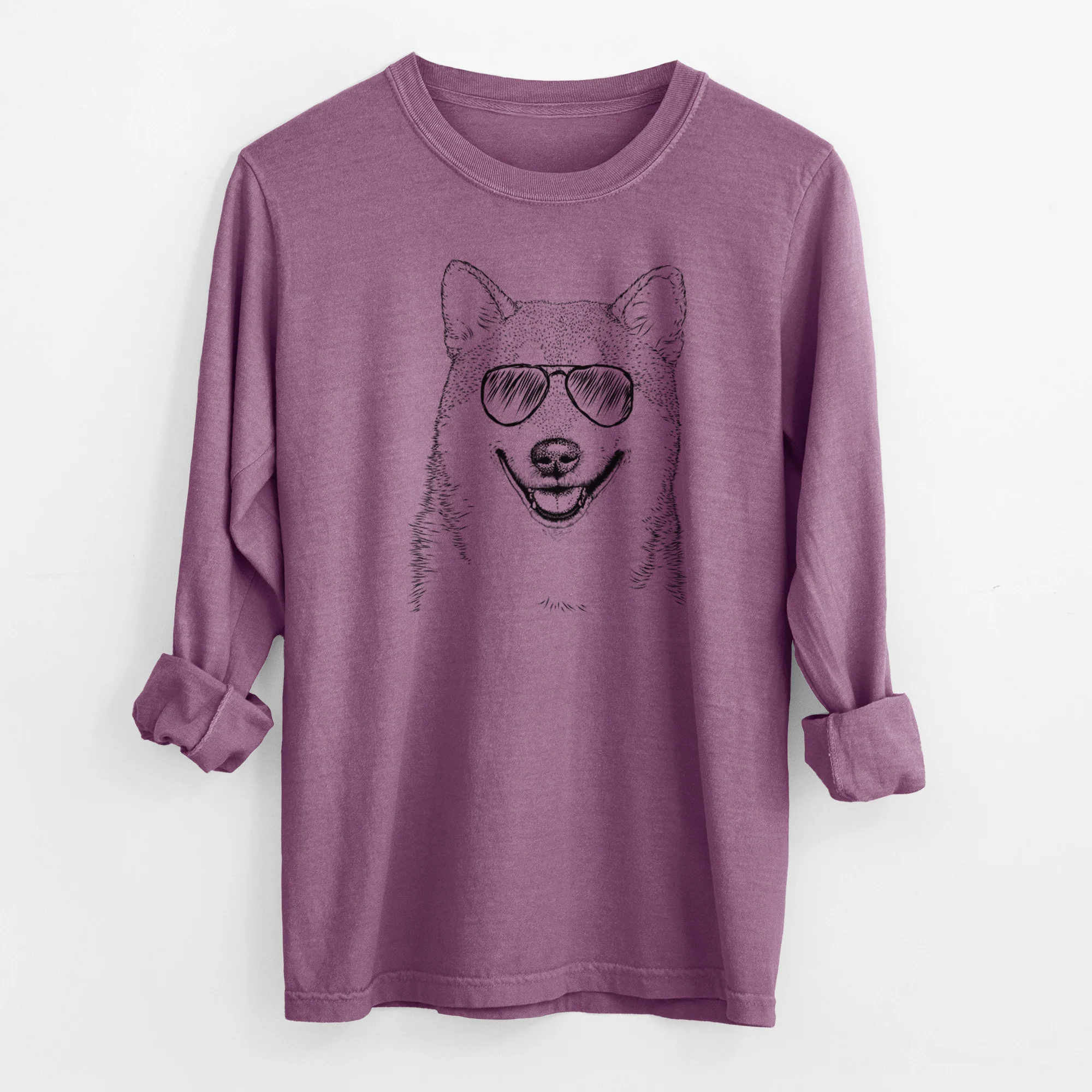 Aviator Mitsu the Shiba Inu - Men's Heavyweight 100% Cotton Long Sleeve - Image 10