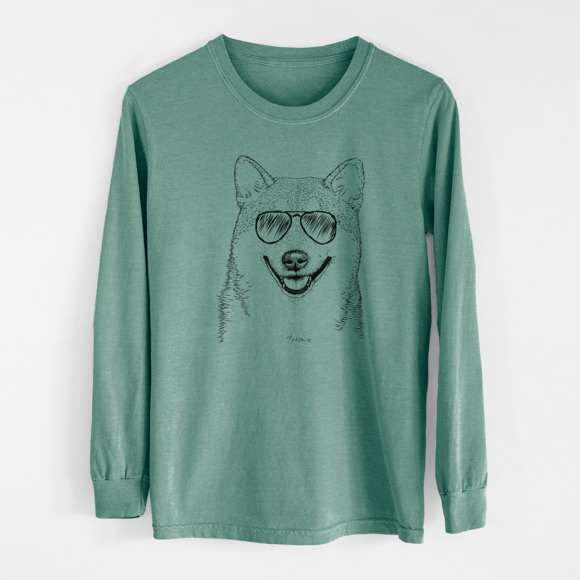 Aviator Mitsu the Shiba Inu - Men's Heavyweight 100% Cotton Long Sleeve - Image 13