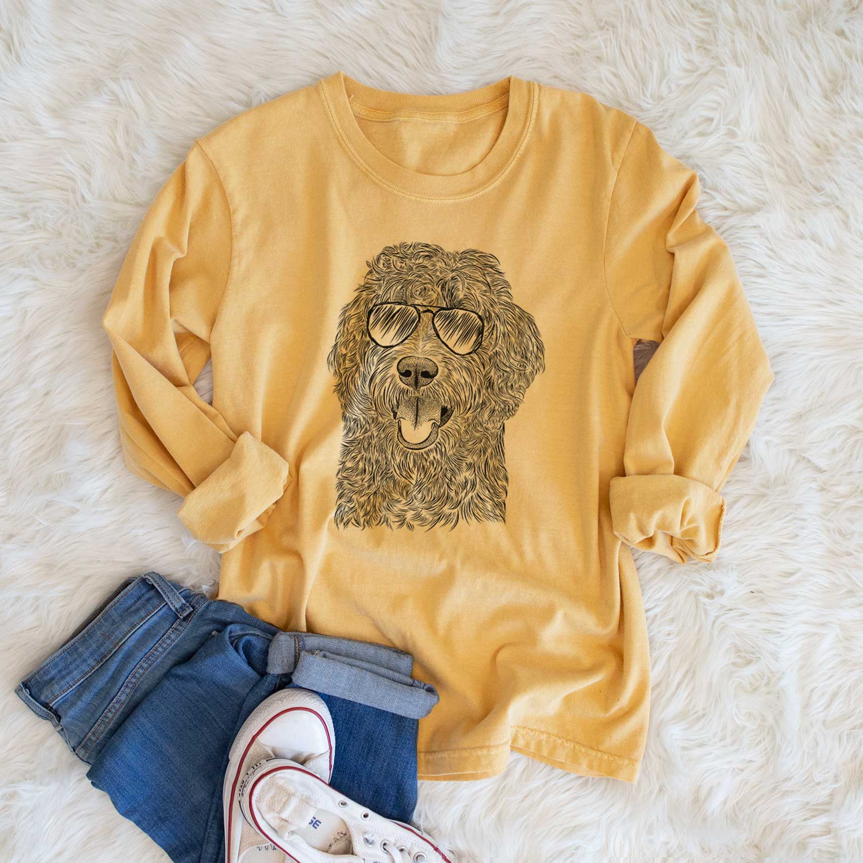 Aviator Murr Dog the Labradoodle - Men's Heavyweight 100% Cotton Long Sleeve - Image 6