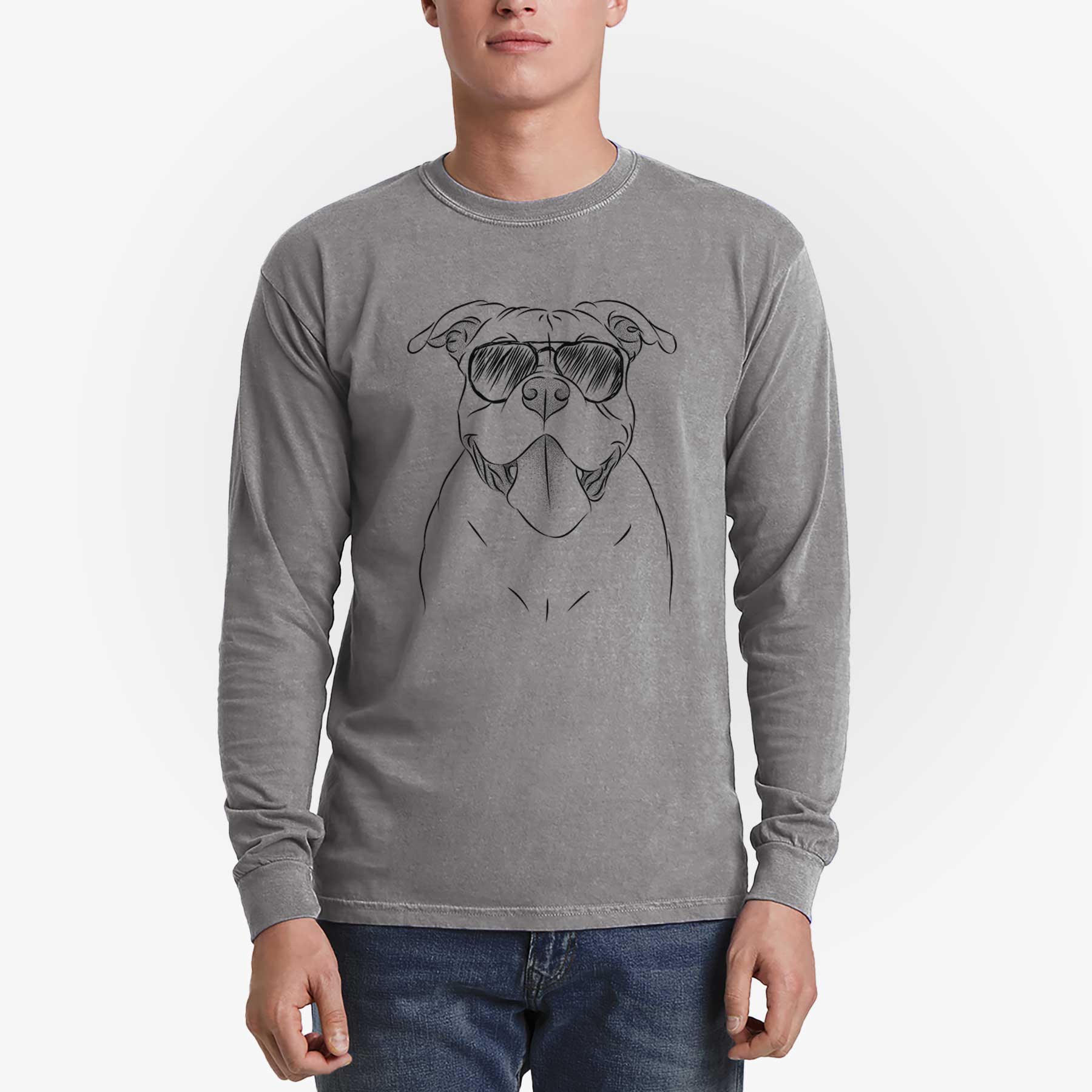 Aviator Nacho the American Bully - Men's Heavyweight 100% Cotton Long Sleeve - Image 5