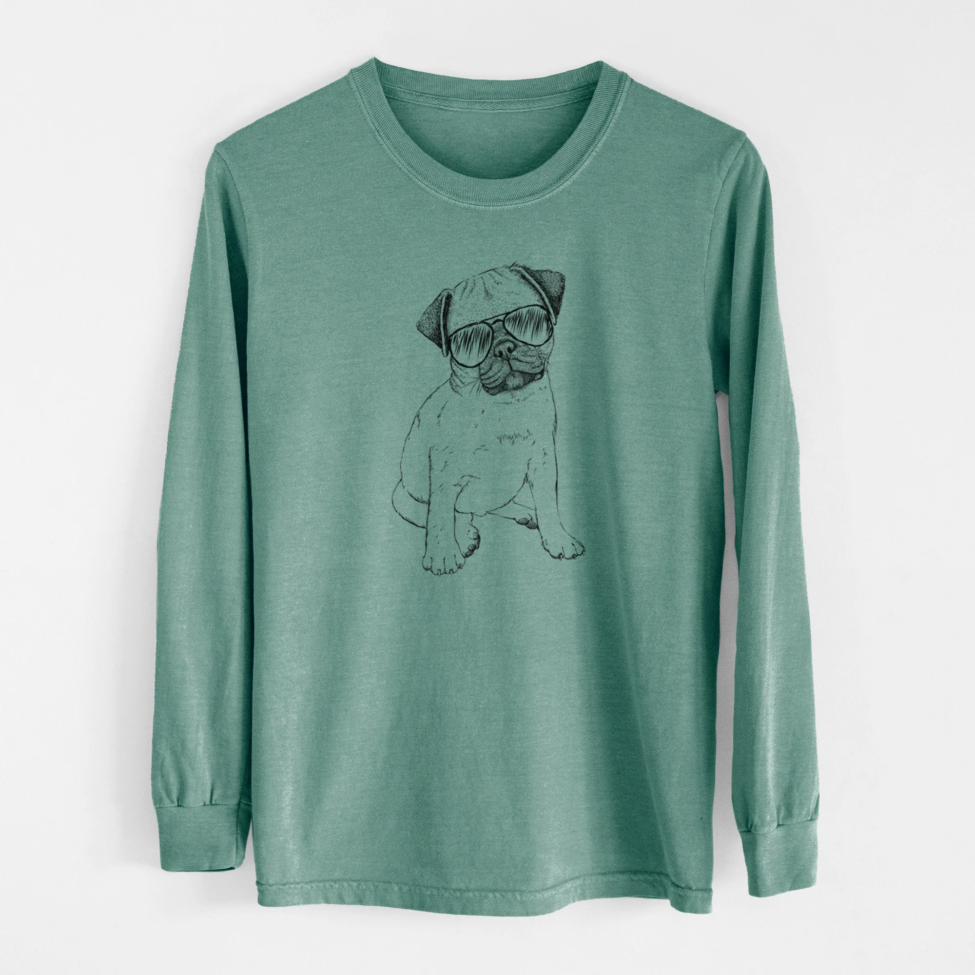 Aviator Nelson the Pug Puppy - Men's Heavyweight 100% Cotton Long Sleeve - Image 13