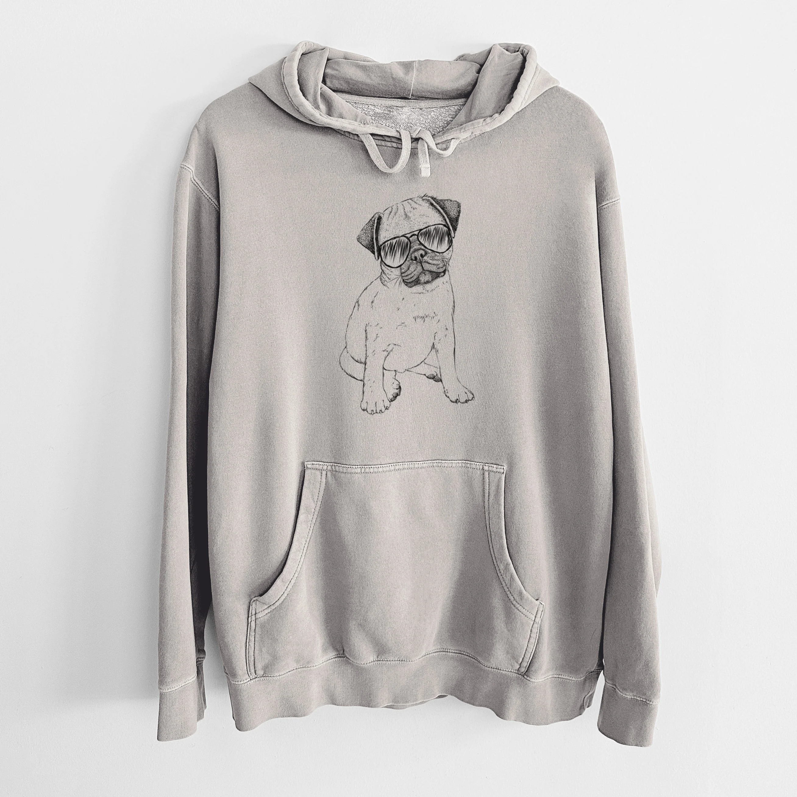Aviator Nelson the Pug Puppy - Unisex Pigment Dyed Hoodie - Image 5