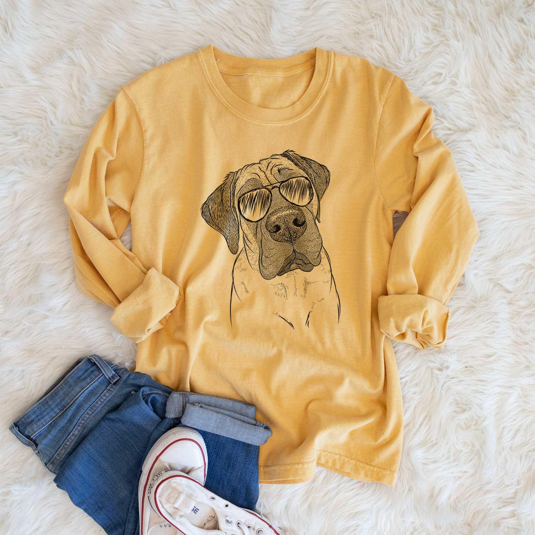 Aviator Nutterbutter the English Mastiff - Men's Heavyweight 100% Cotton Long Sleeve - Image 6