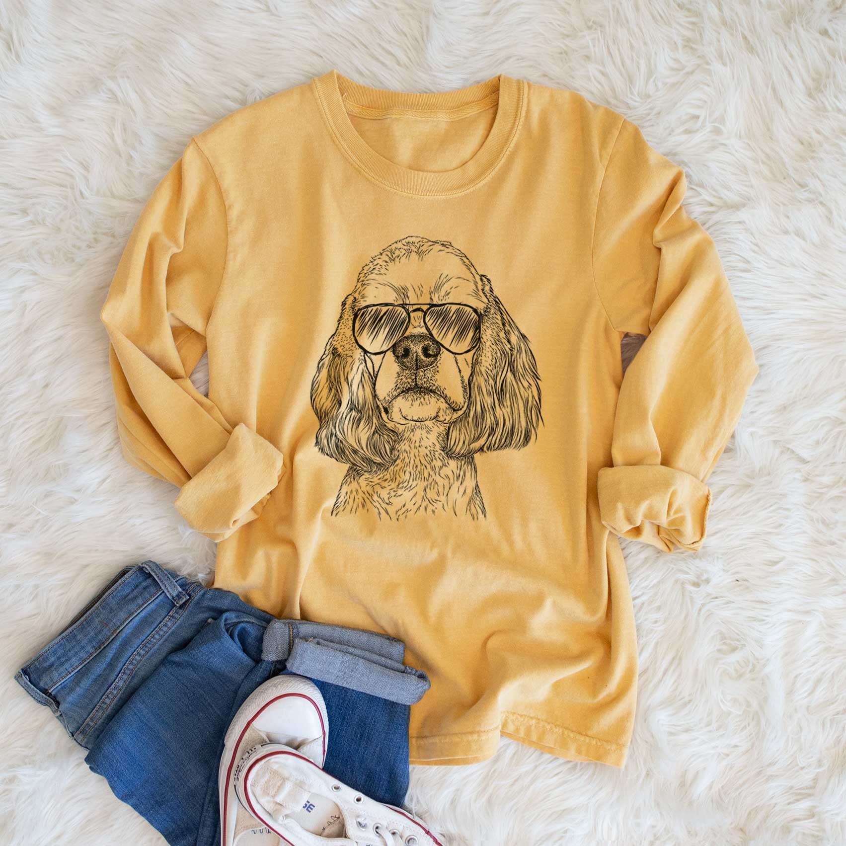 Aviator Oakley the American Cocker Spaniel - Men's Heavyweight 100% Cotton Long Sleeve - Image 6