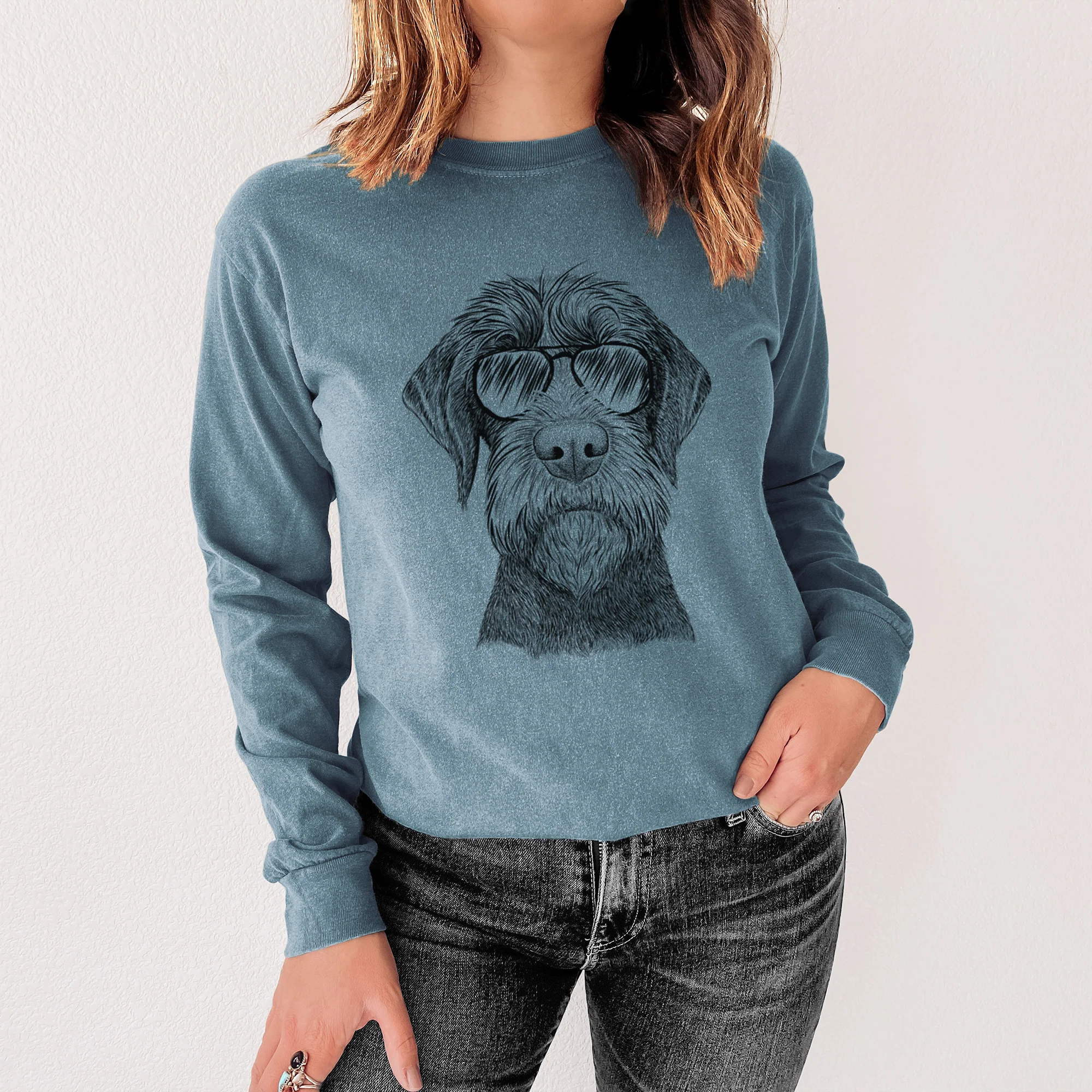 Aviator Oakley the Pudelpointer - Men's Heavyweight 100% Cotton Long Sleeve - Image 4