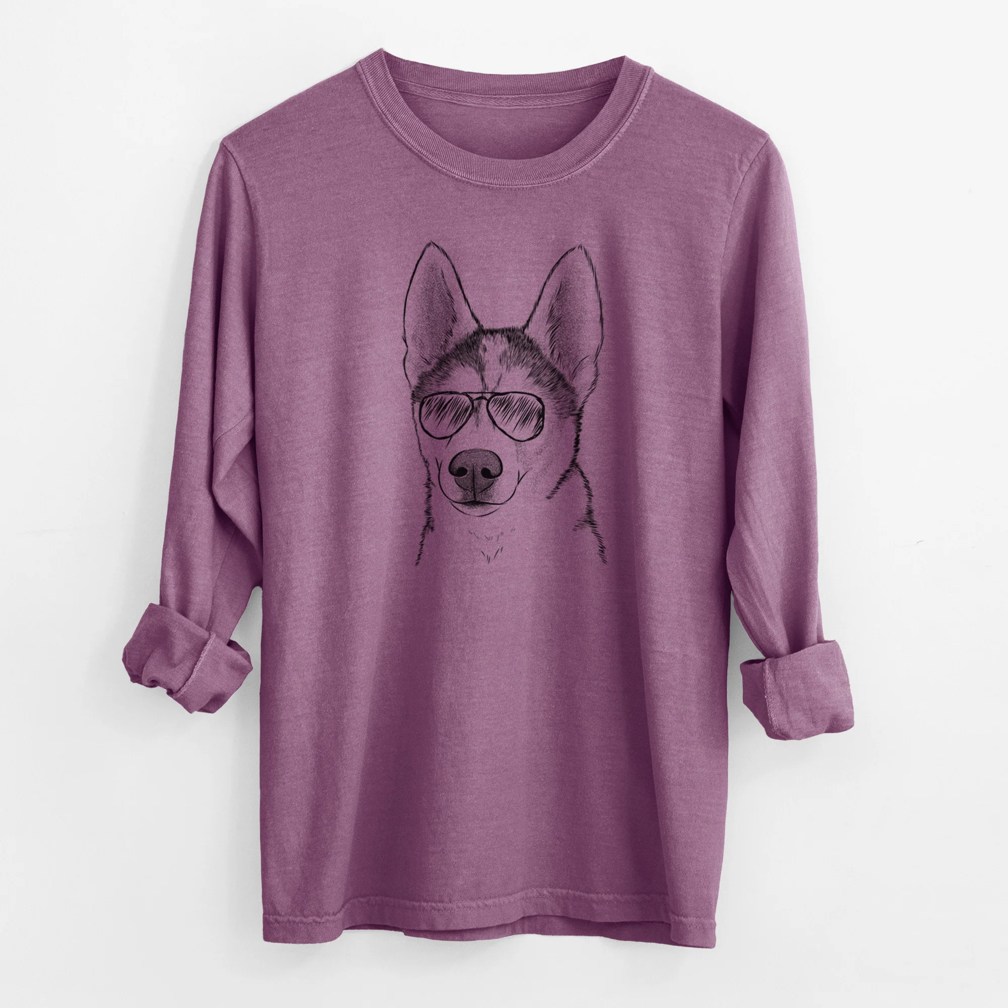Aviator Odin the Siberian Husky - Men's Heavyweight 100% Cotton Long Sleeve - Image 10