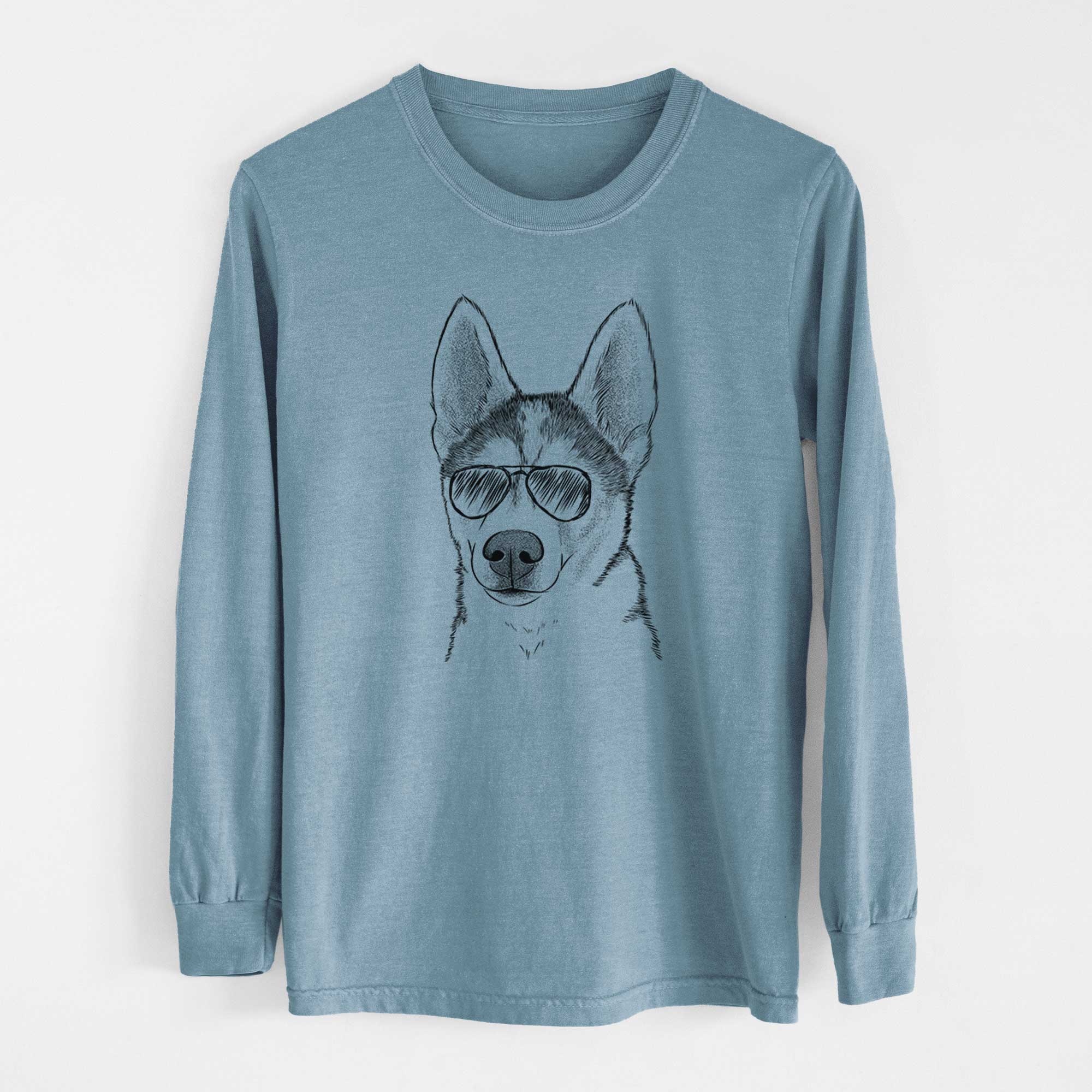 Aviator Odin the Siberian Husky - Men's Heavyweight 100% Cotton Long Sleeve - Image 8