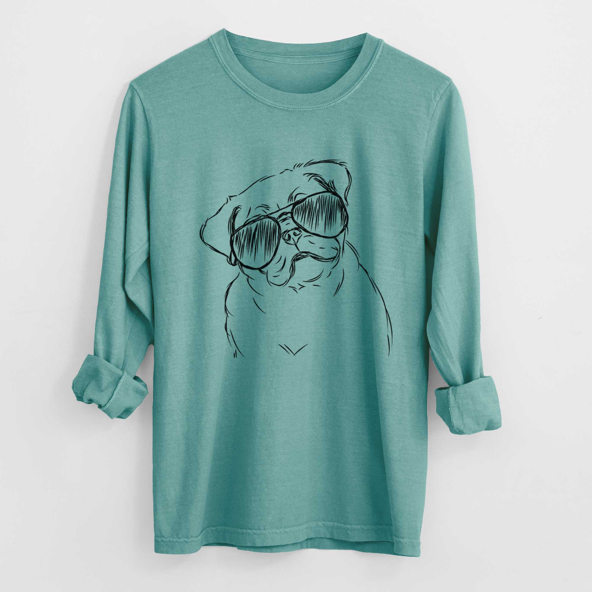 Aviator Otis the Pug - Men's Heavyweight 100% Cotton Long Sleeve - Image 9