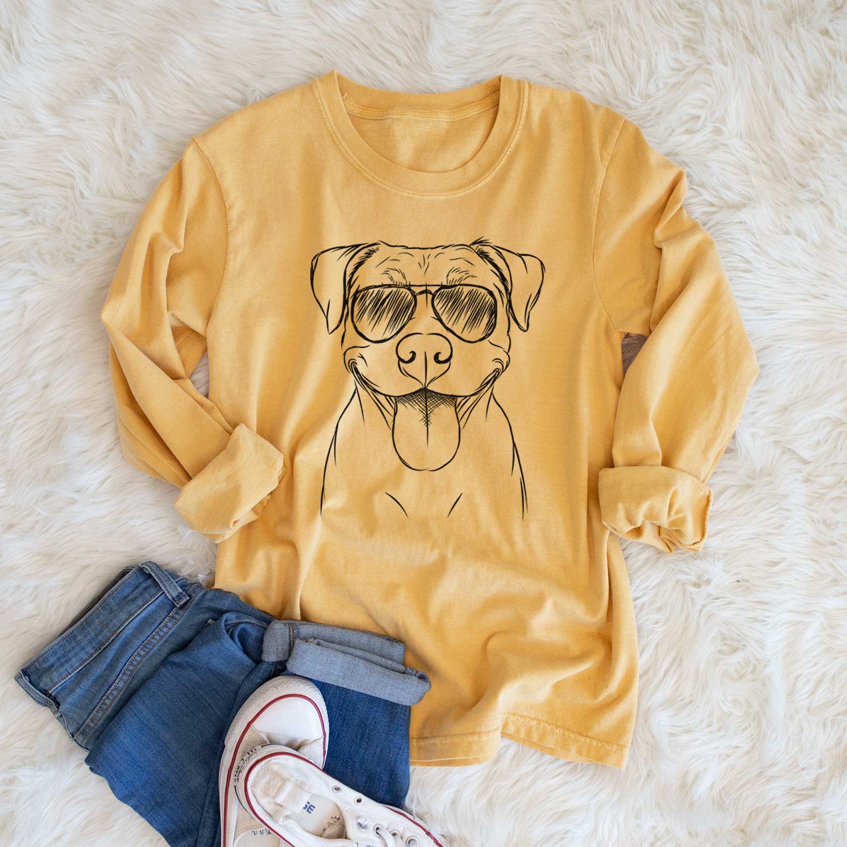 Aviator Parker the Pitbull - Men's Heavyweight 100% Cotton Long Sleeve - Image 6