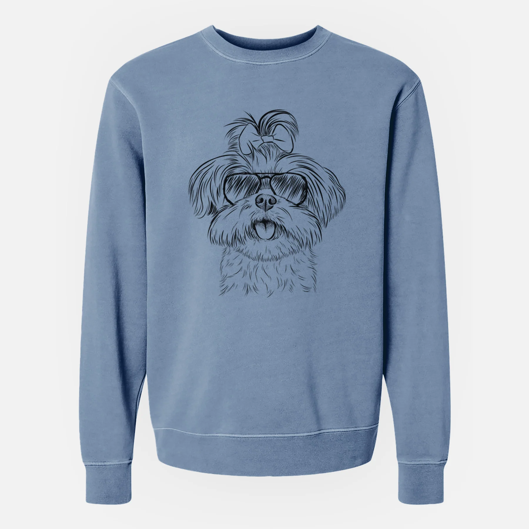 Aviator Pebbles the Shorkie - Unisex Pigment Dyed Crew Sweatshirt - Image 6