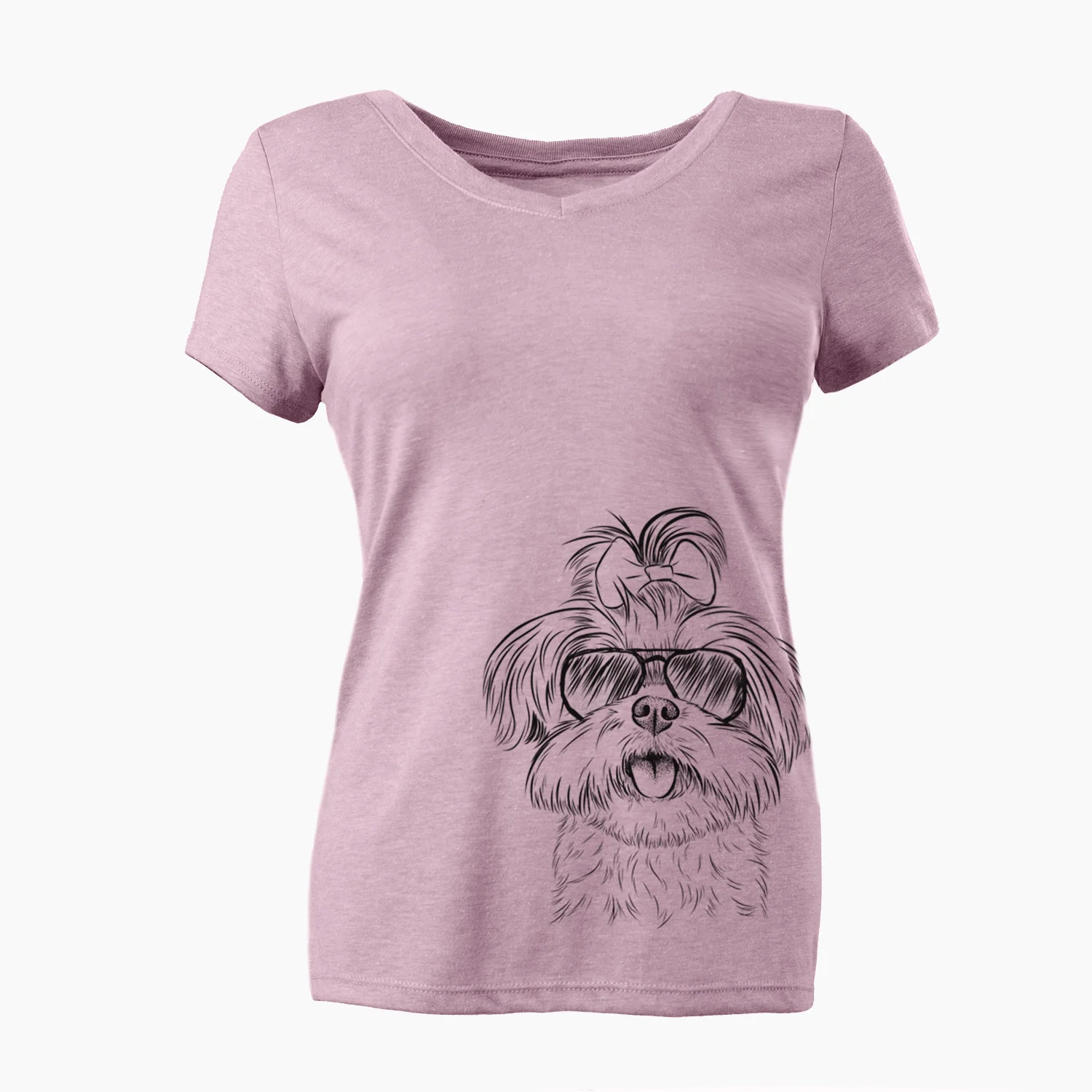 Aviator Pebbles the Shorkie - Women's V-neck Shirt - Image 3