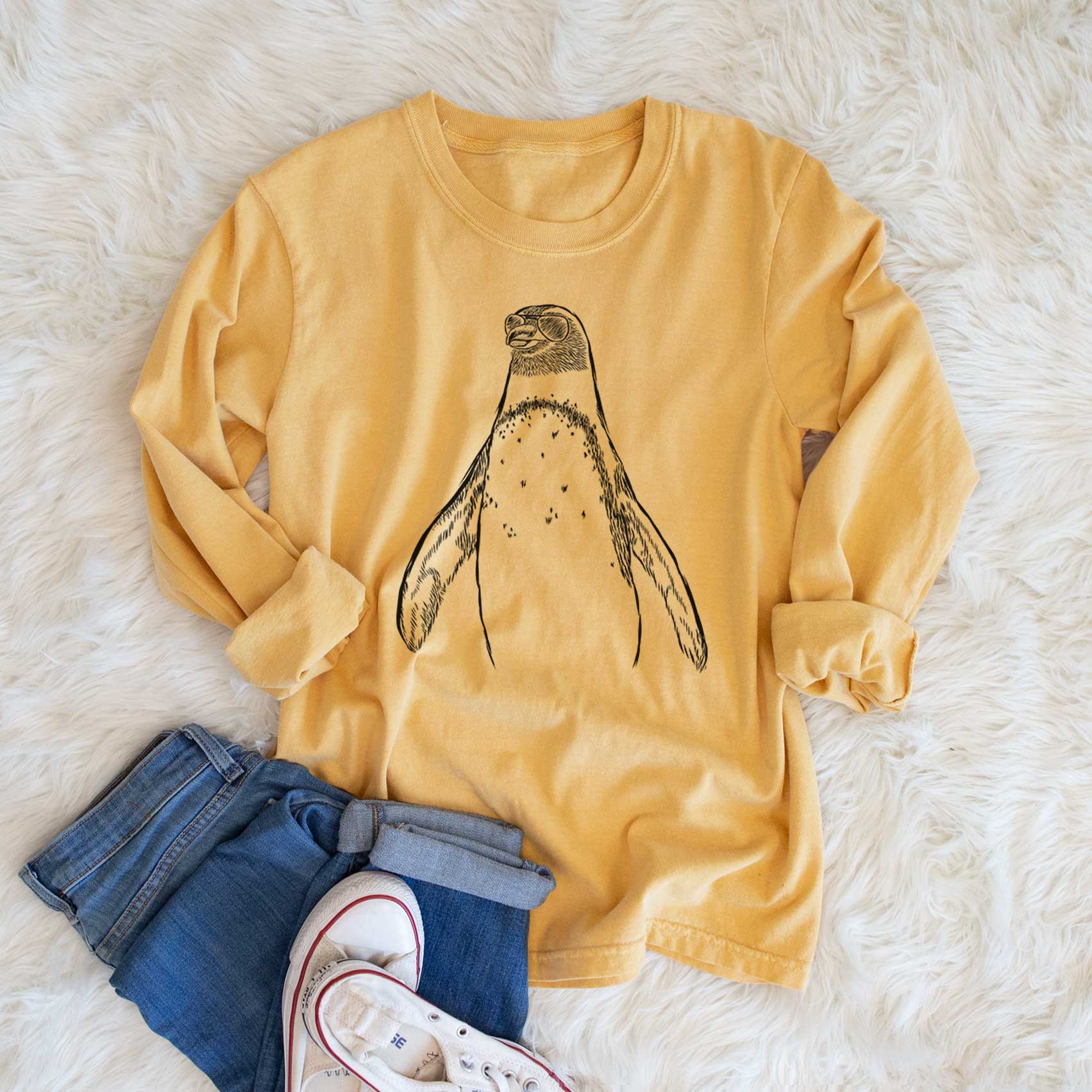 Aviator Peyton the Penguin - Men's Heavyweight 100% Cotton Long Sleeve - Image 6
