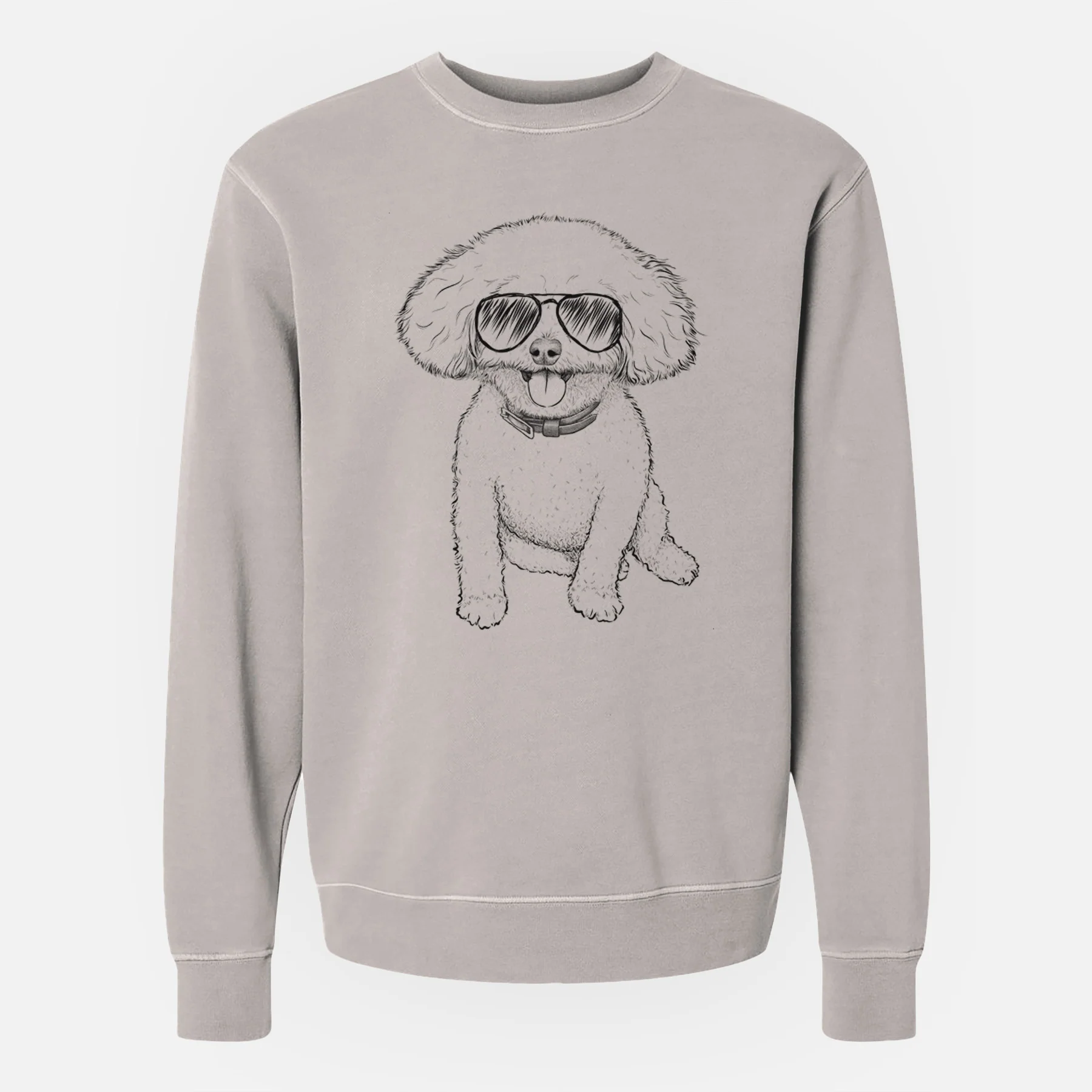 Aviator Peyton the Bichon Frise - Unisex Pigment Dyed Crew Sweatshirt - Image 3