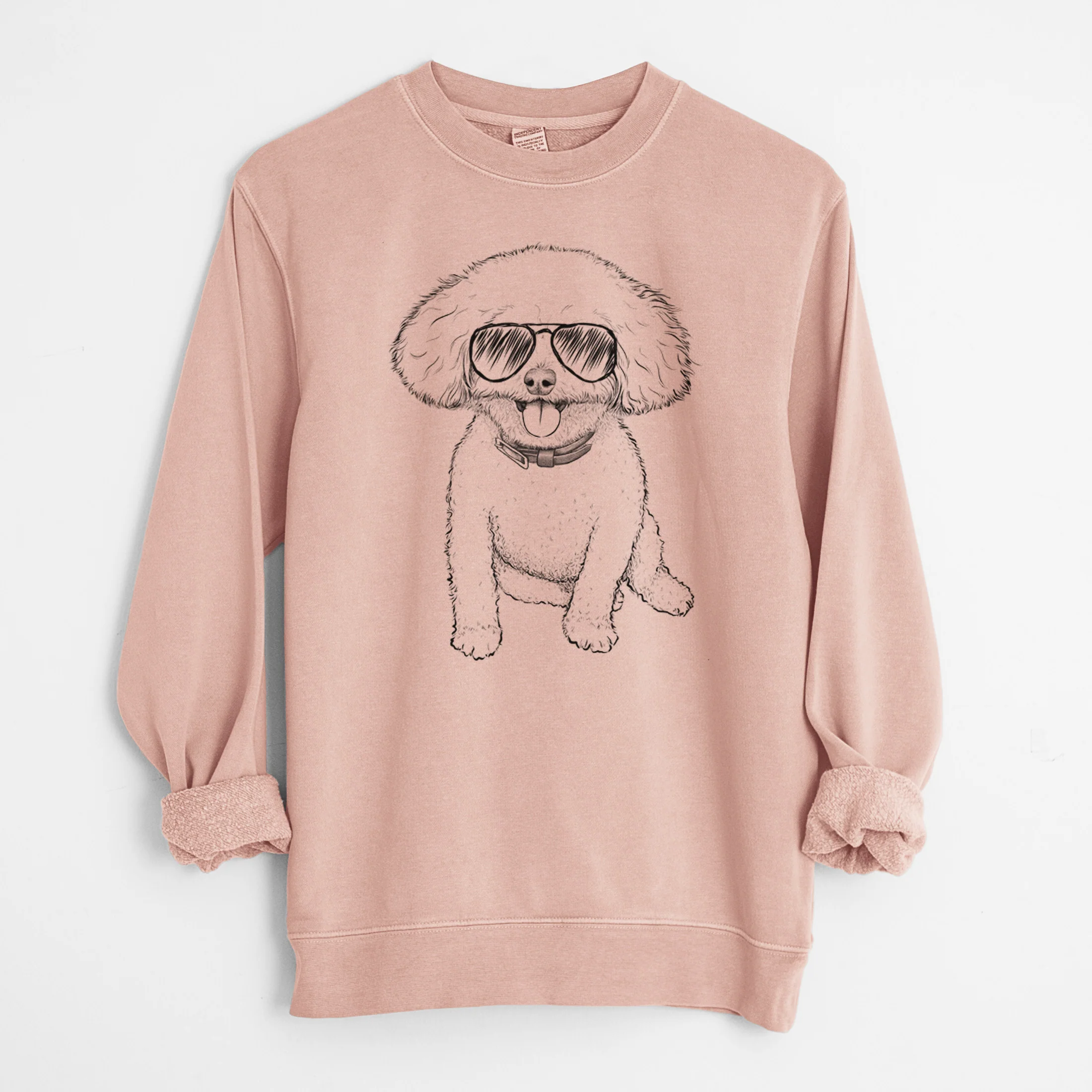 Aviator Peyton the Bichon Frise - Unisex Pigment Dyed Crew Sweatshirt - Image 7