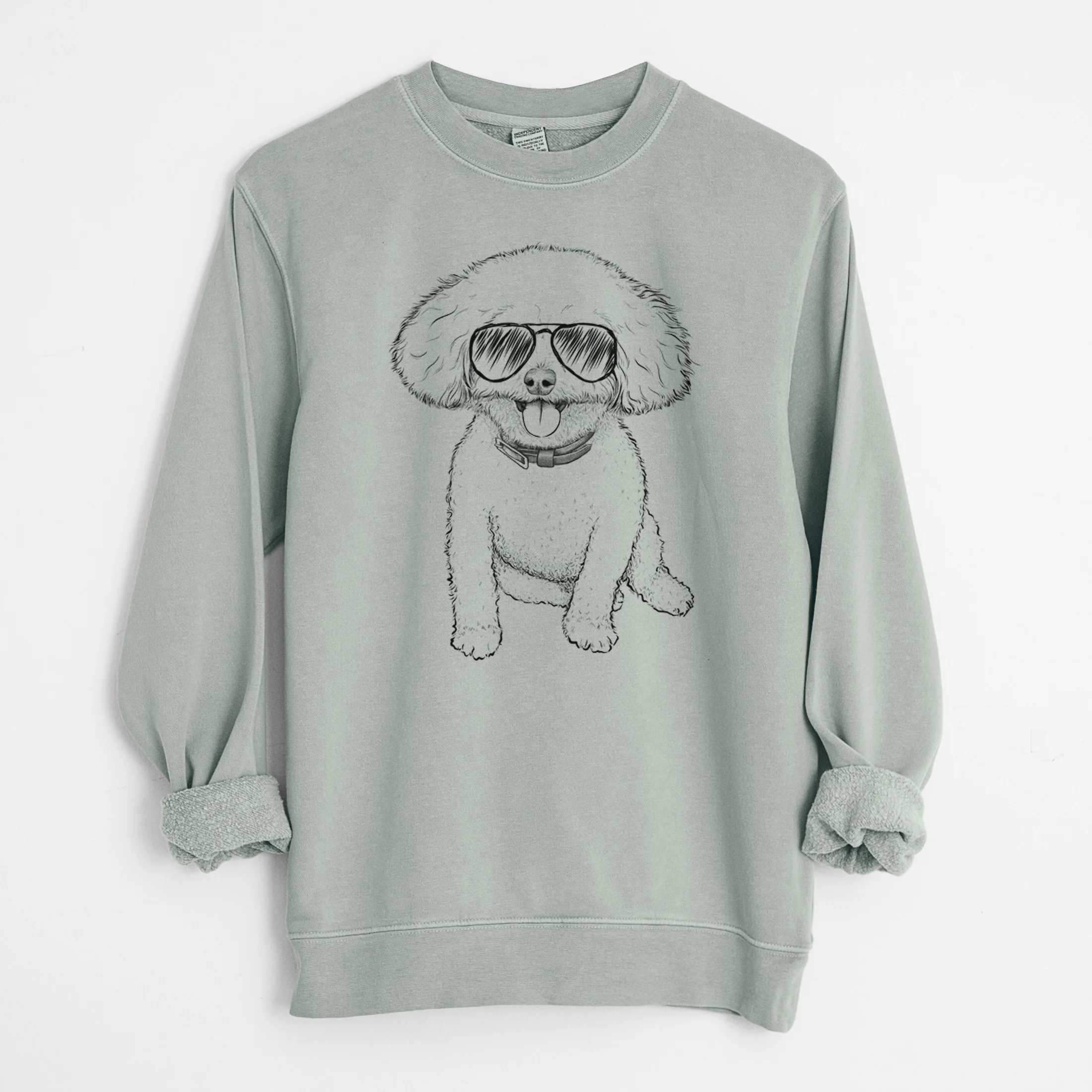Aviator Peyton the Bichon Frise - Unisex Pigment Dyed Crew Sweatshirt - Image 9