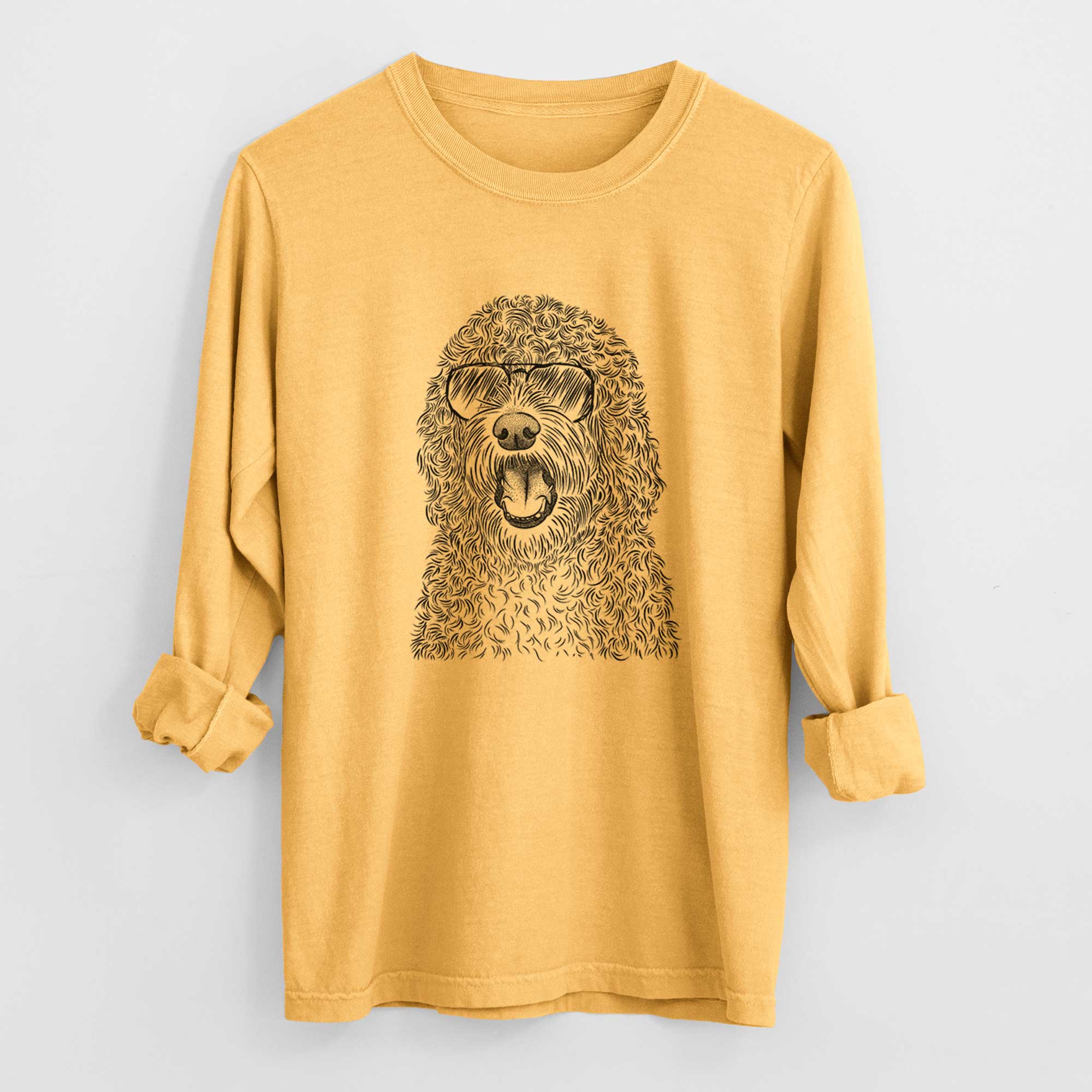 Aviator Phillip the Portuguese Water Dog - Men's Heavyweight 100% Cotton Long Sleeve - Image 3