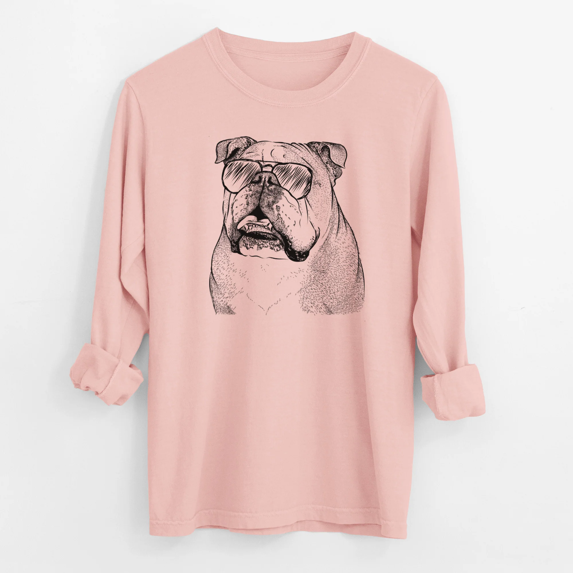 Aviator Piggy the English Bulldog - Men's Heavyweight 100% Cotton Long Sleeve - Image 12