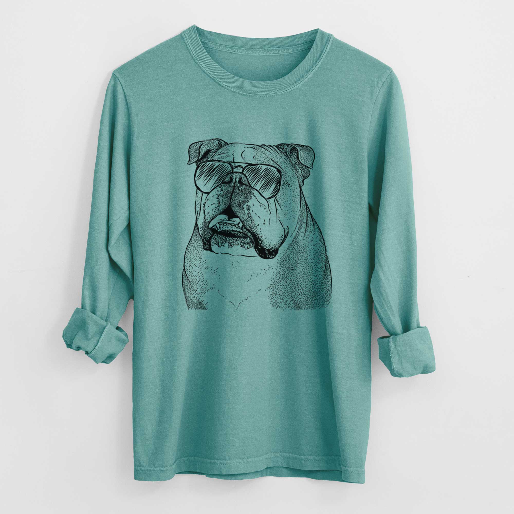 Aviator Piggy the English Bulldog - Men's Heavyweight 100% Cotton Long Sleeve - Image 9