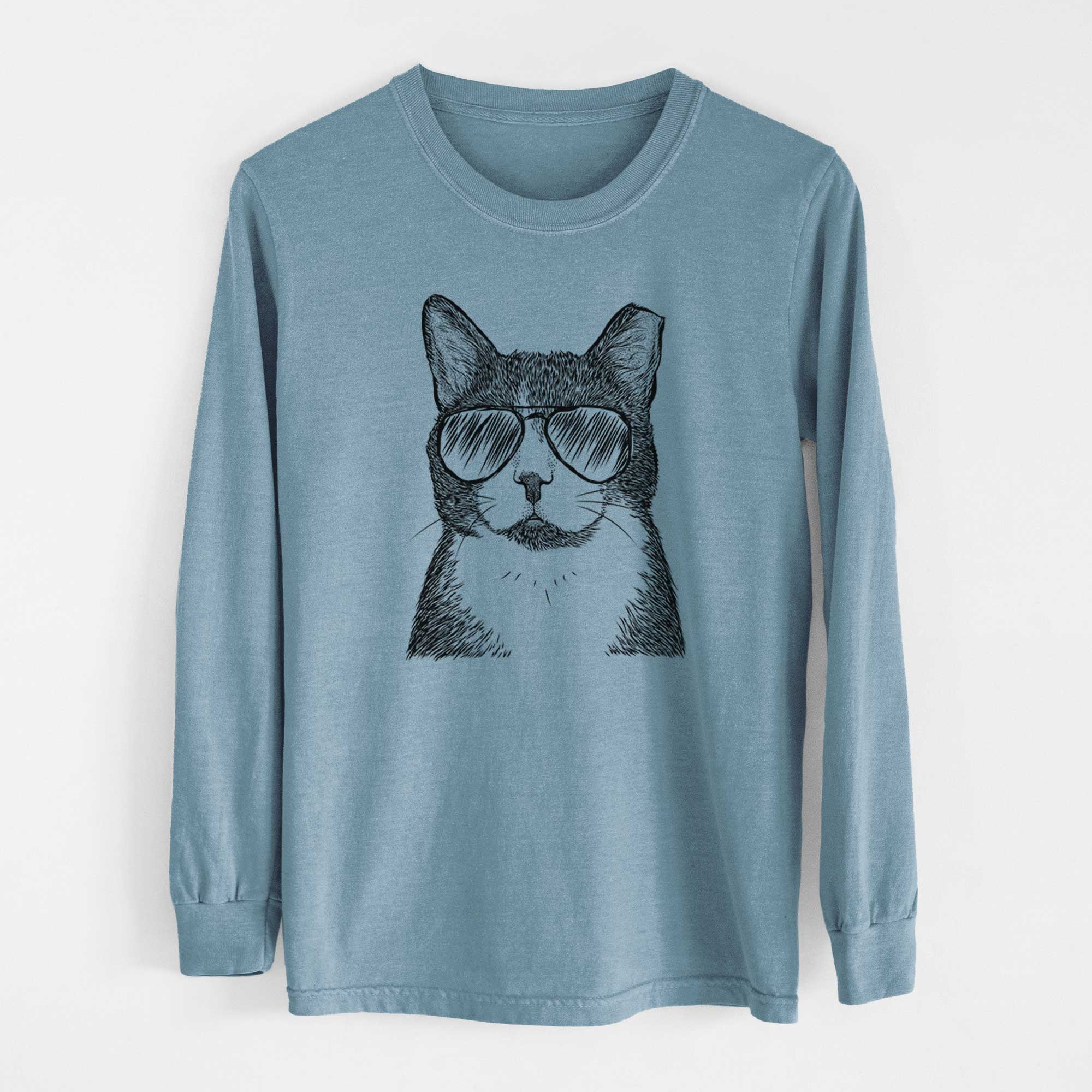 Aviator Pinky the Tuxedo Cat - Men's Heavyweight 100% Cotton Long Sleeve - Image 8