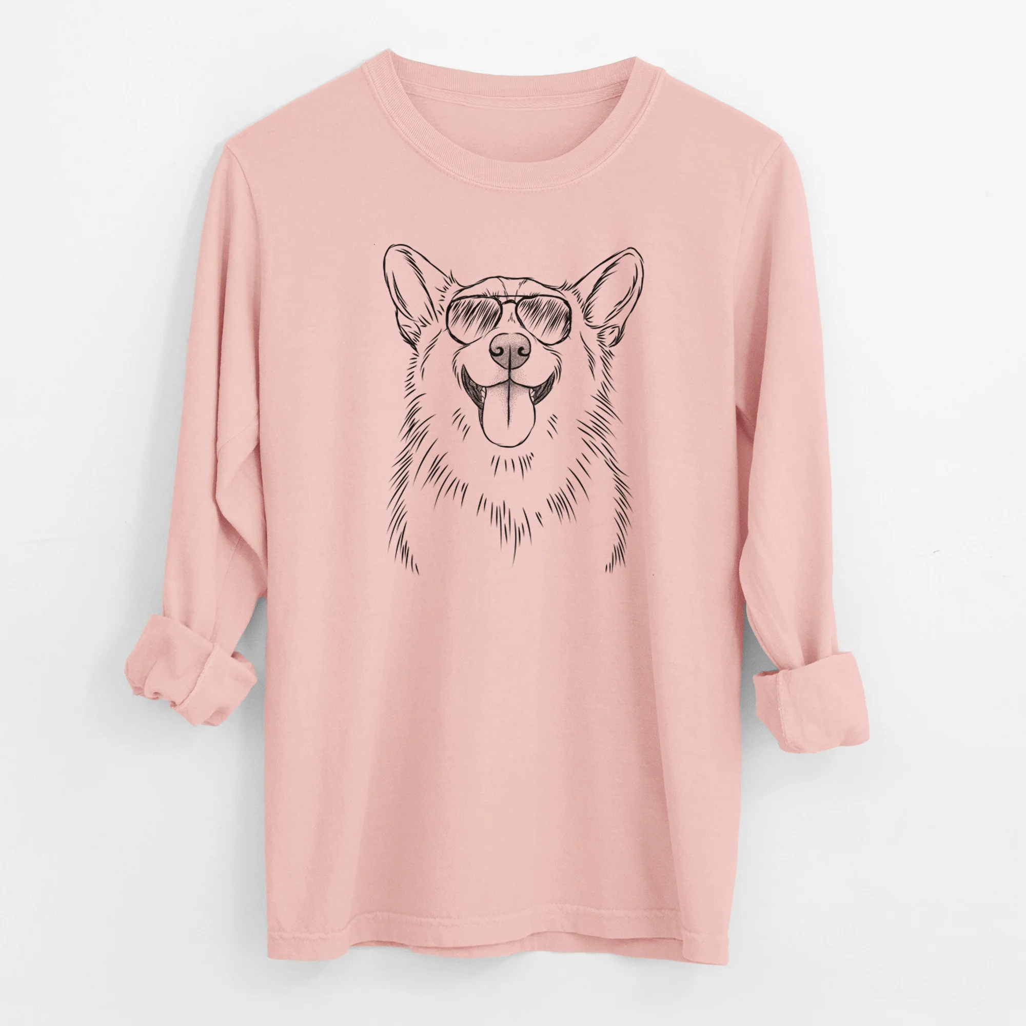 Aviator Porter the Pembroke Welsh Corgi - Men's Heavyweight 100% Cotton Long Sleeve - Image 12