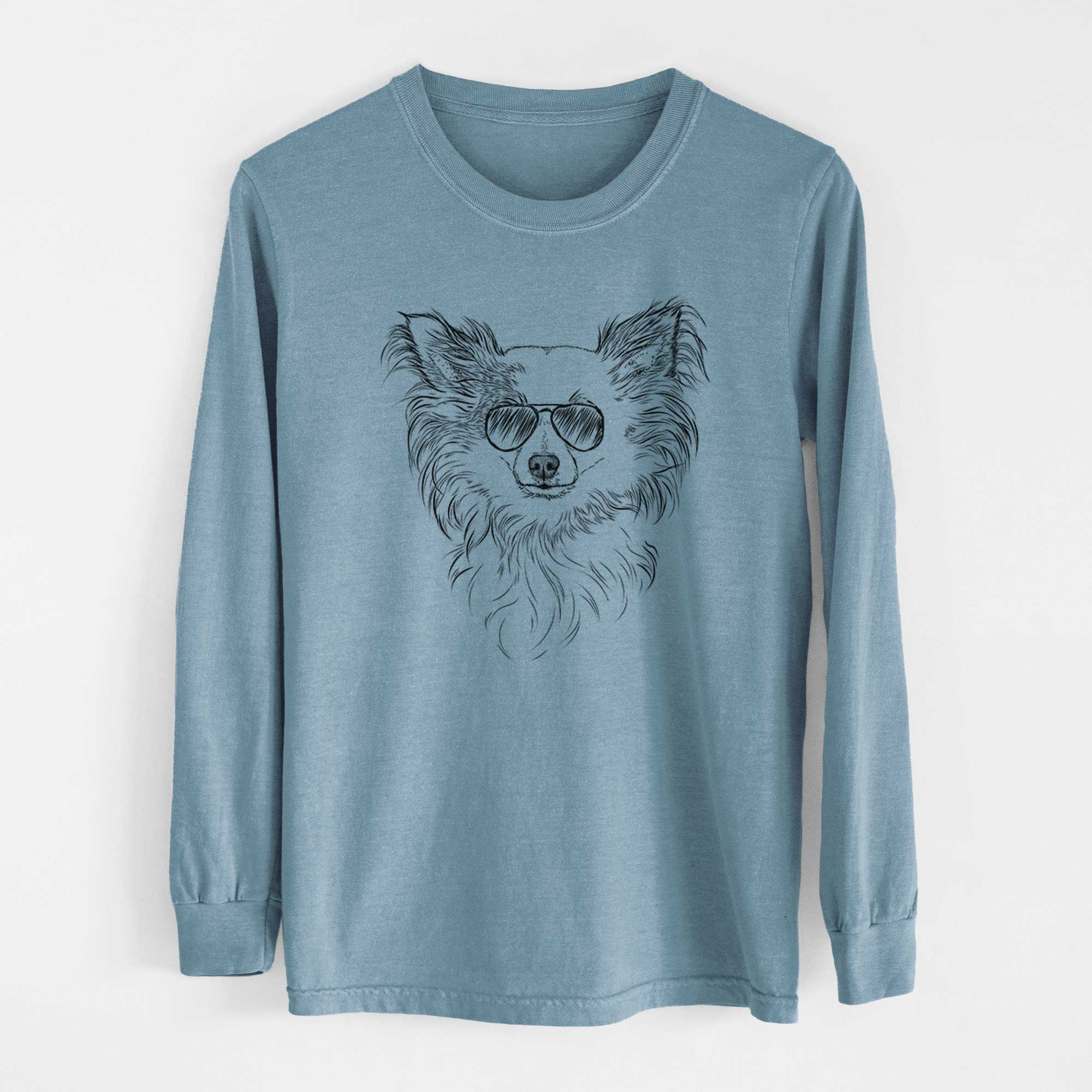 Aviator Princess Ava the Long Haired Chihuahua - Men's Heavyweight 100% Cotton Long Sleeve - Image 8