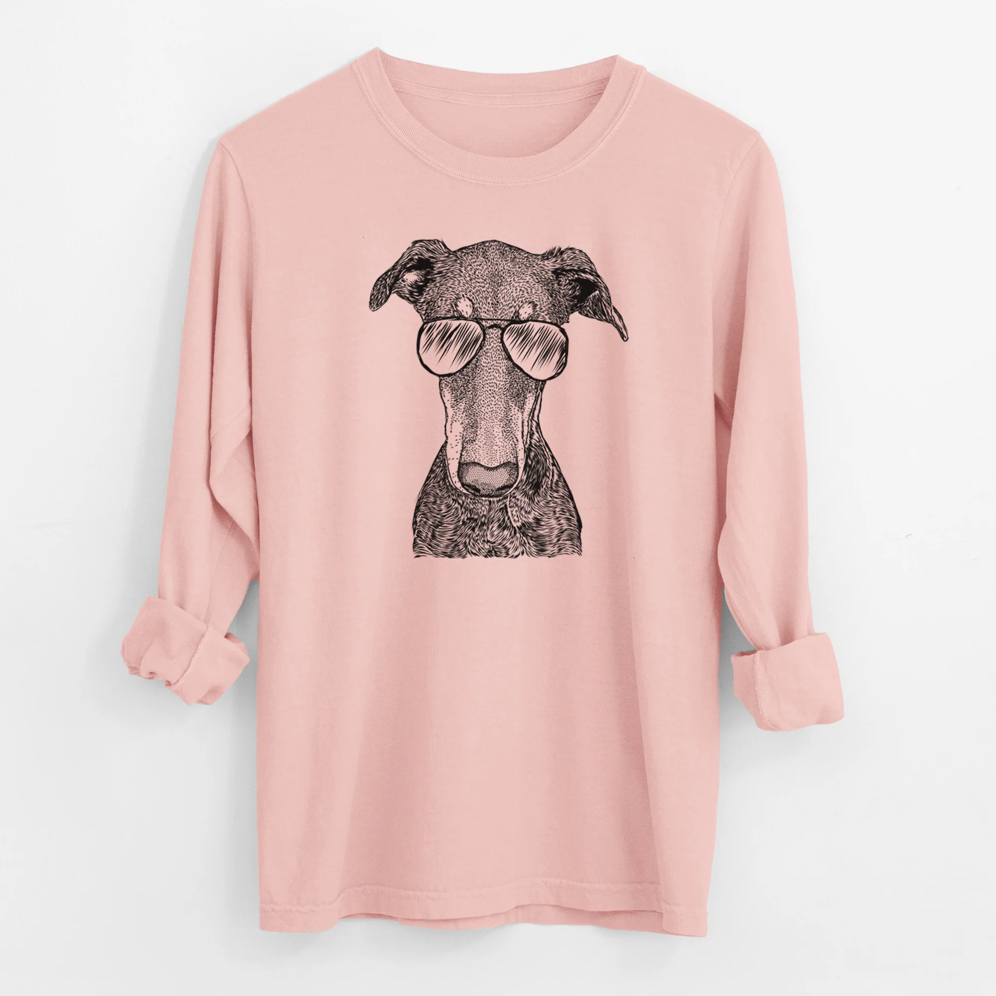 Aviator Princess Fiona the Doberman Pinscher - Men's Heavyweight 100% Cotton Long Sleeve - Image 12