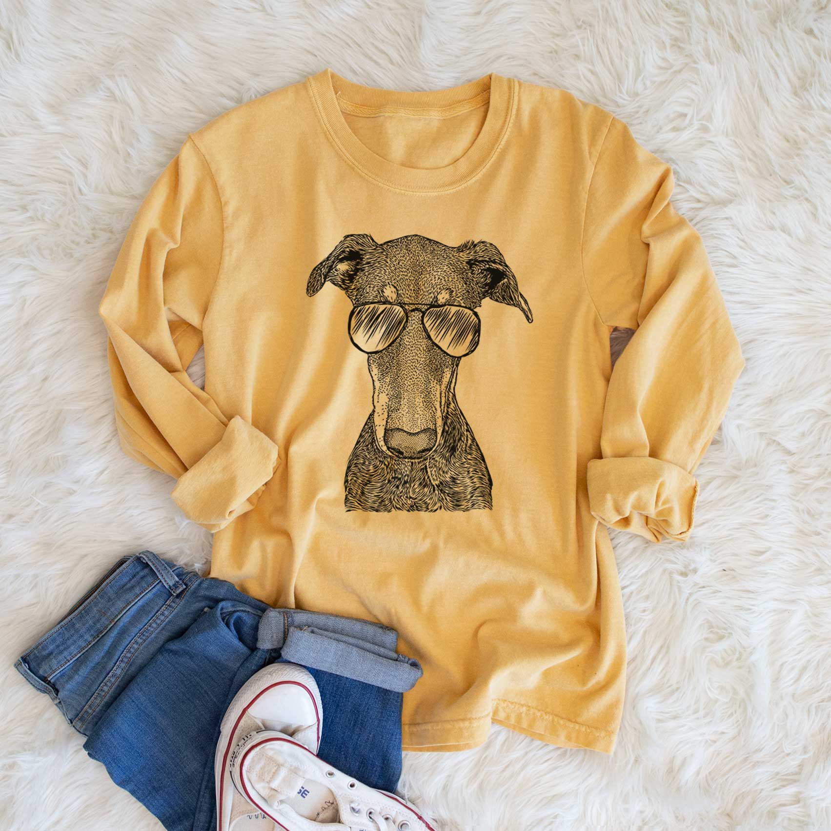 Aviator Princess Fiona the Doberman Pinscher - Men's Heavyweight 100% Cotton Long Sleeve - Image 6