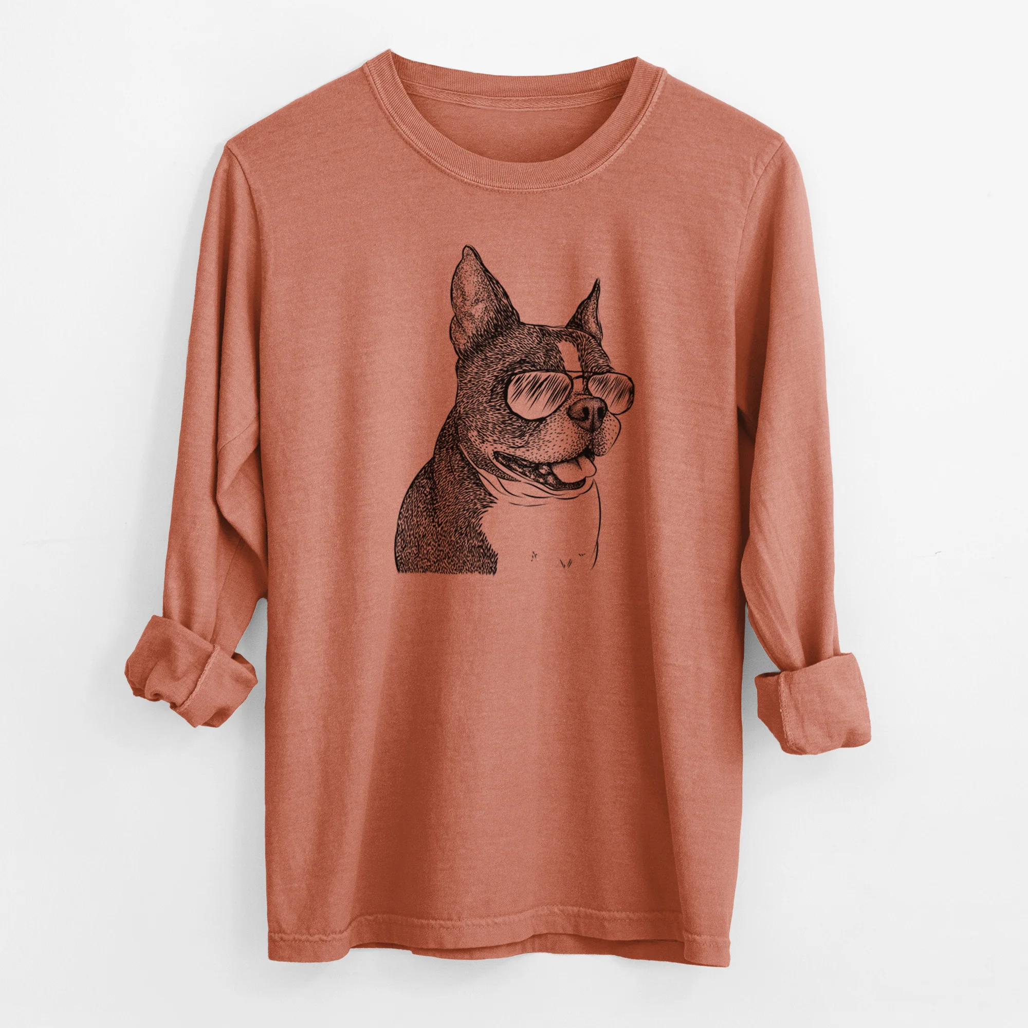 Aviator Ralphie the Boston Terrier - Men's Heavyweight 100% Cotton Long Sleeve - Image 14