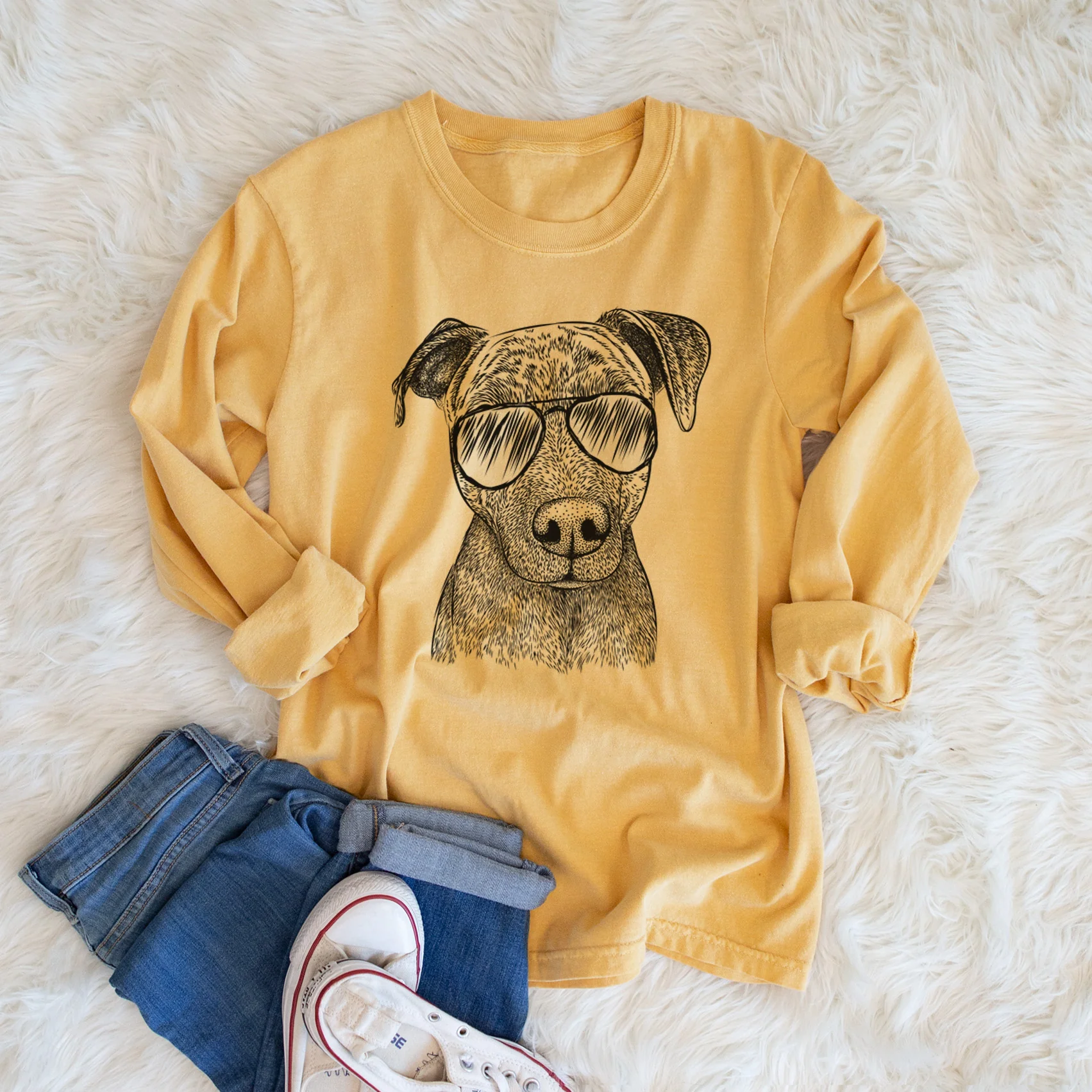 Aviator Reeses the Pitbull - Men's Heavyweight 100% Cotton Long Sleeve - Image 5