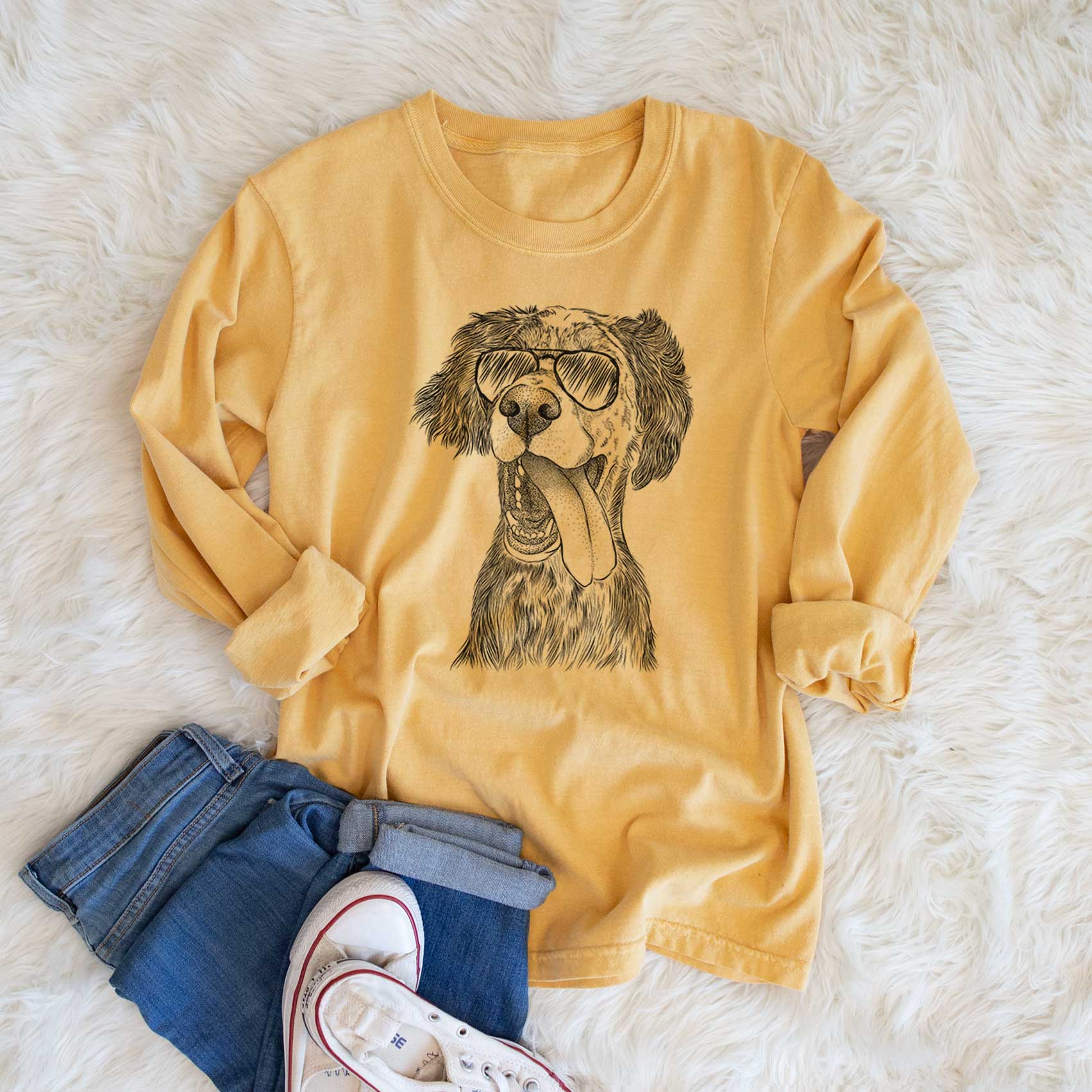 Aviator Renly the English Setter - Men's Heavyweight 100% Cotton Long Sleeve - Image 6