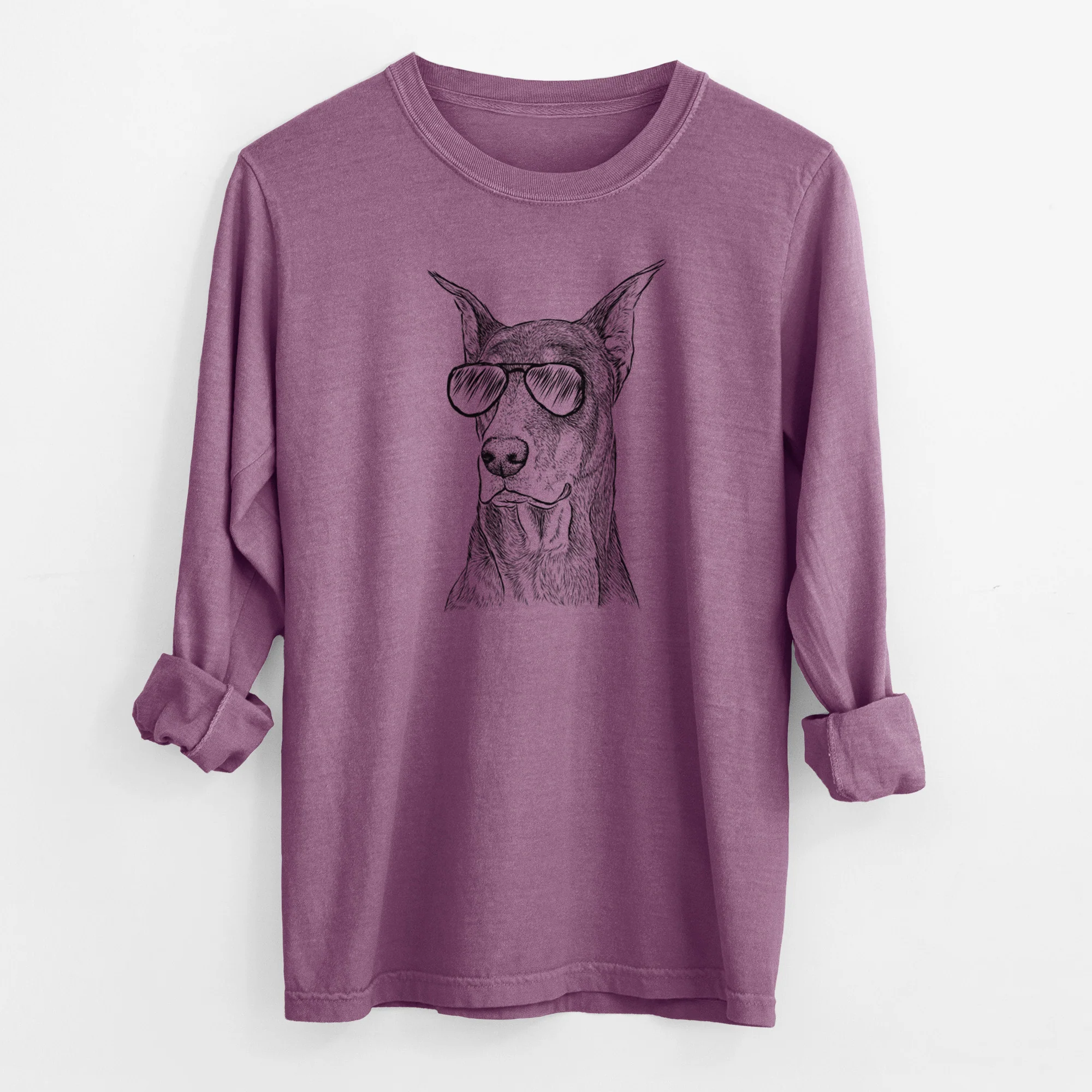 Aviator RJ the Doberman Pinscher - Men's Heavyweight 100% Cotton Long Sleeve - Image 10