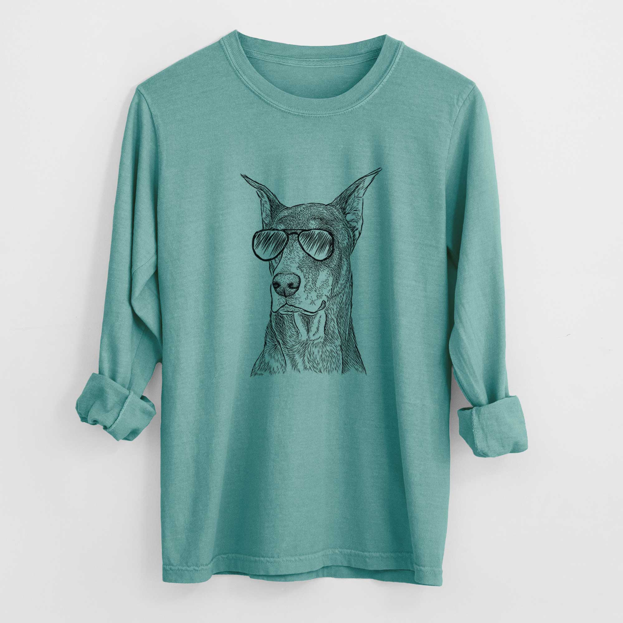 Aviator RJ the Doberman Pinscher - Men's Heavyweight 100% Cotton Long Sleeve - Image 9