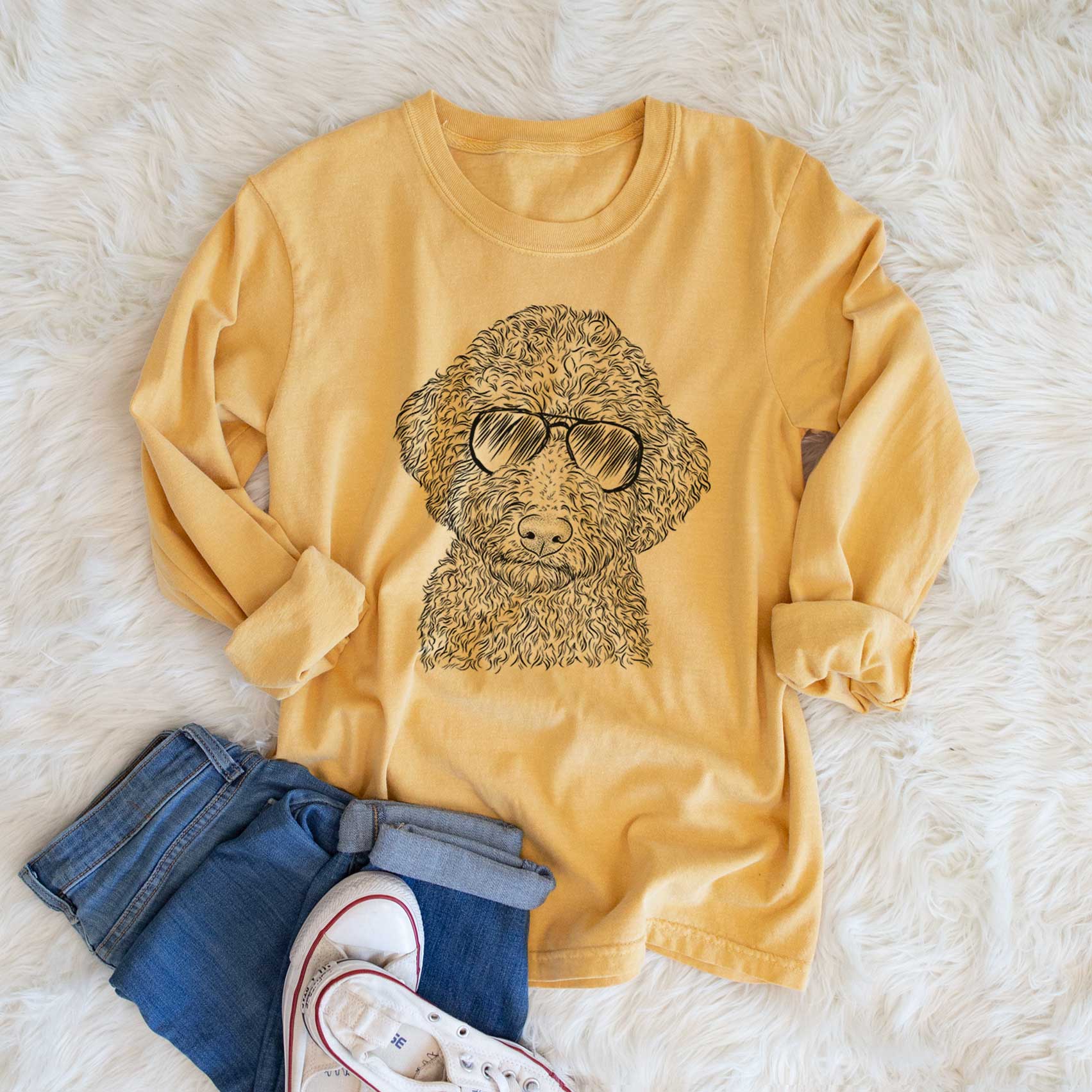 Aviator Ross the Lagotto Romagnolo - Men's Heavyweight 100% Cotton Long Sleeve - Image 6