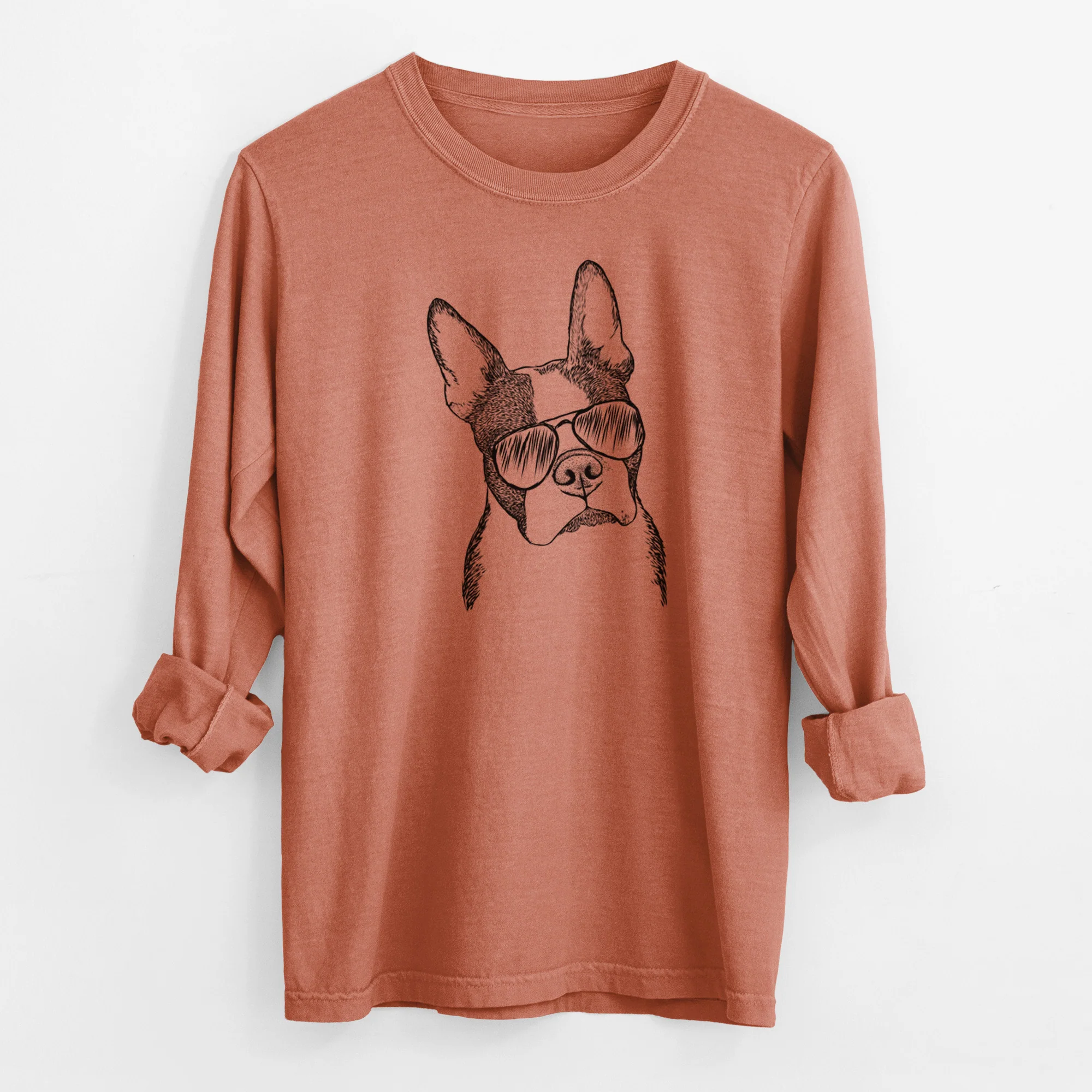 Aviator Samuel the Boston Terrier - Men's Heavyweight 100% Cotton Long Sleeve - Image 14